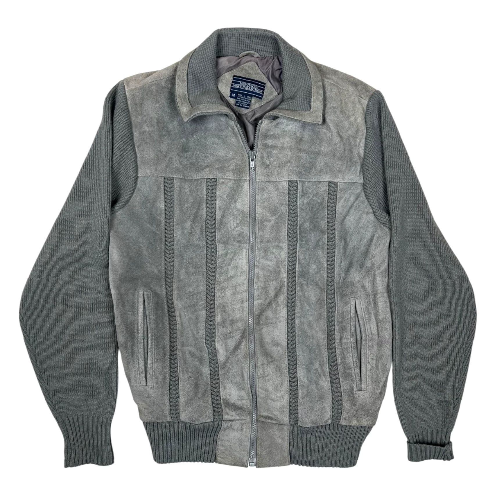 Vintage VINTAGE Mervyn's Jacket Mens M Gray Leather Knit Bomber Full Zip 80s Casual Short Coat Size US M / EU 48-50 / 2 - 2 Thumbnail
