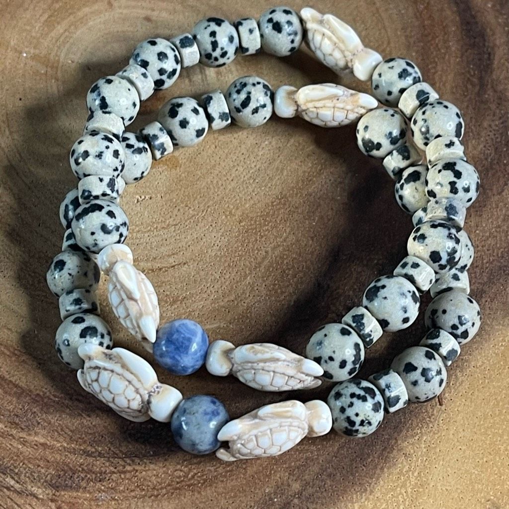 Other Sea turtle blue dot stone Dalmatian jasper stretch bracelet Size ONE SIZE - 4 Thumbnail