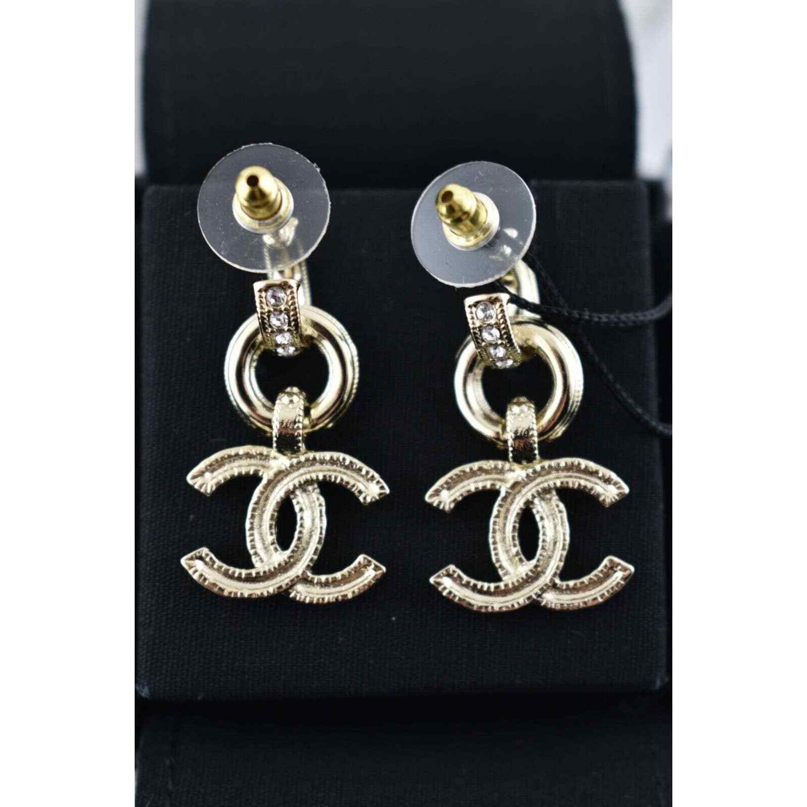 Chanel Chanel Metal Strass Gold Crystal Dangle Statement Earring Size ONE SIZE - 12 Thumbnail