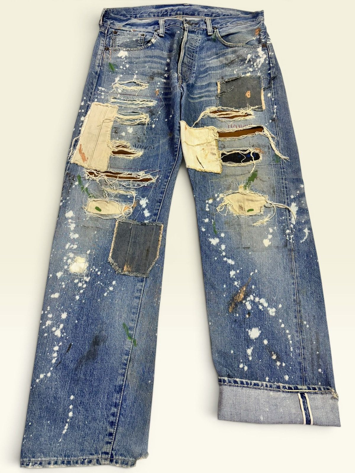 Levi's × Undercover Vtg Levis 501xx Big E Selvedge Splatter Patchwork Boro Jeans Size US 36 / EU 52 - 1 Thumbnail
