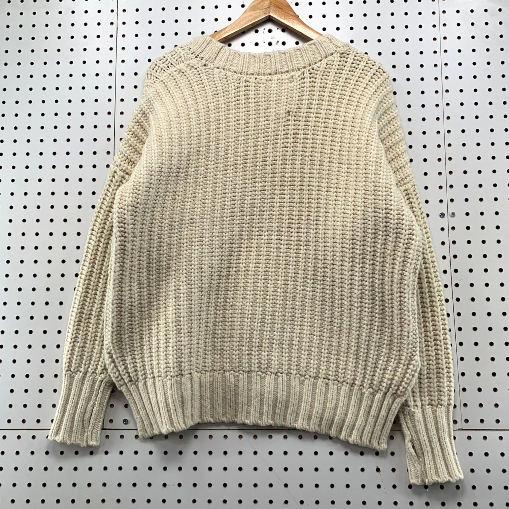 Vintage OFFLINE by Aerie Sweater Women S Cream Ivory Chunky Knit Crewneck/Heavy Ribbed Knit Pullover Oversized Casual Winter Size S / US 4 / IT 40 - 3 Thumbnail