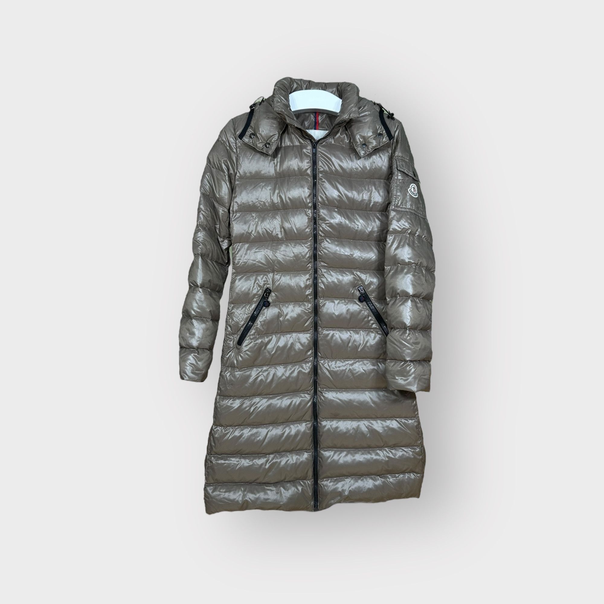 image of Moncler Long Jacket Moka Beige Pocket Patch in Camel, Women's (Size Medium)