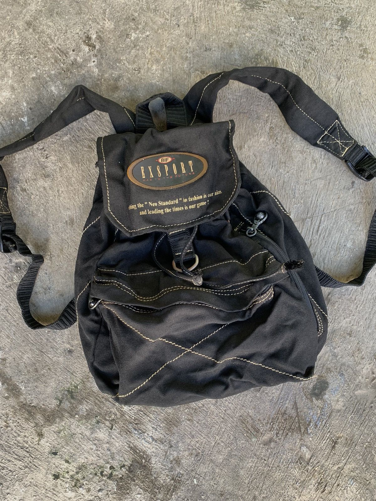 20471120 Vintage Exsport Rucsack Canvas Black Backpack Size ONE SIZE - 3 Thumbnail