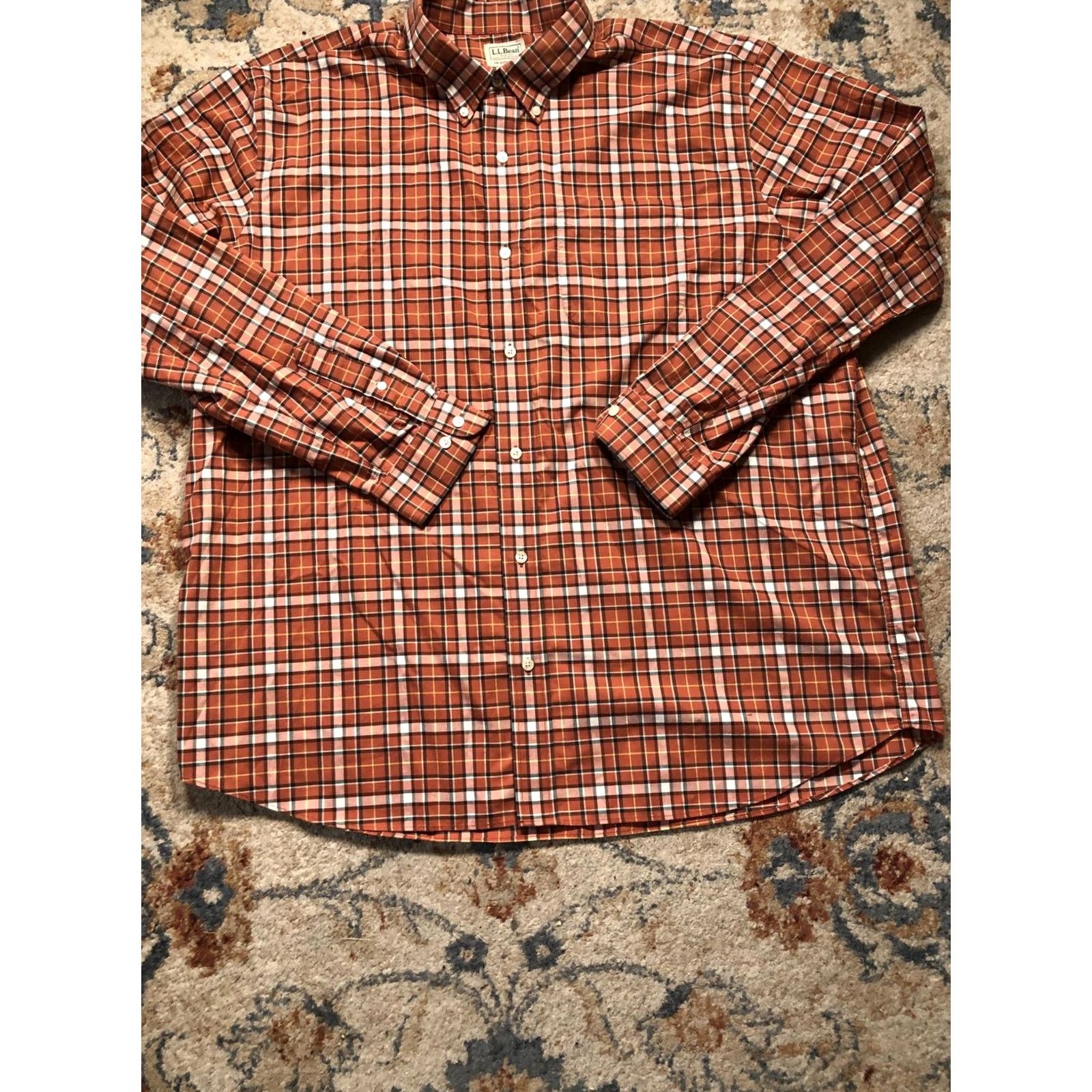 Vintage L.L.Bean Shirt Mens 2XL Orange Plaid Button-Down Cotton Traditional Fit Long Sleeve Size US XXL / EU 58 / 5 - 5 Thumbnail