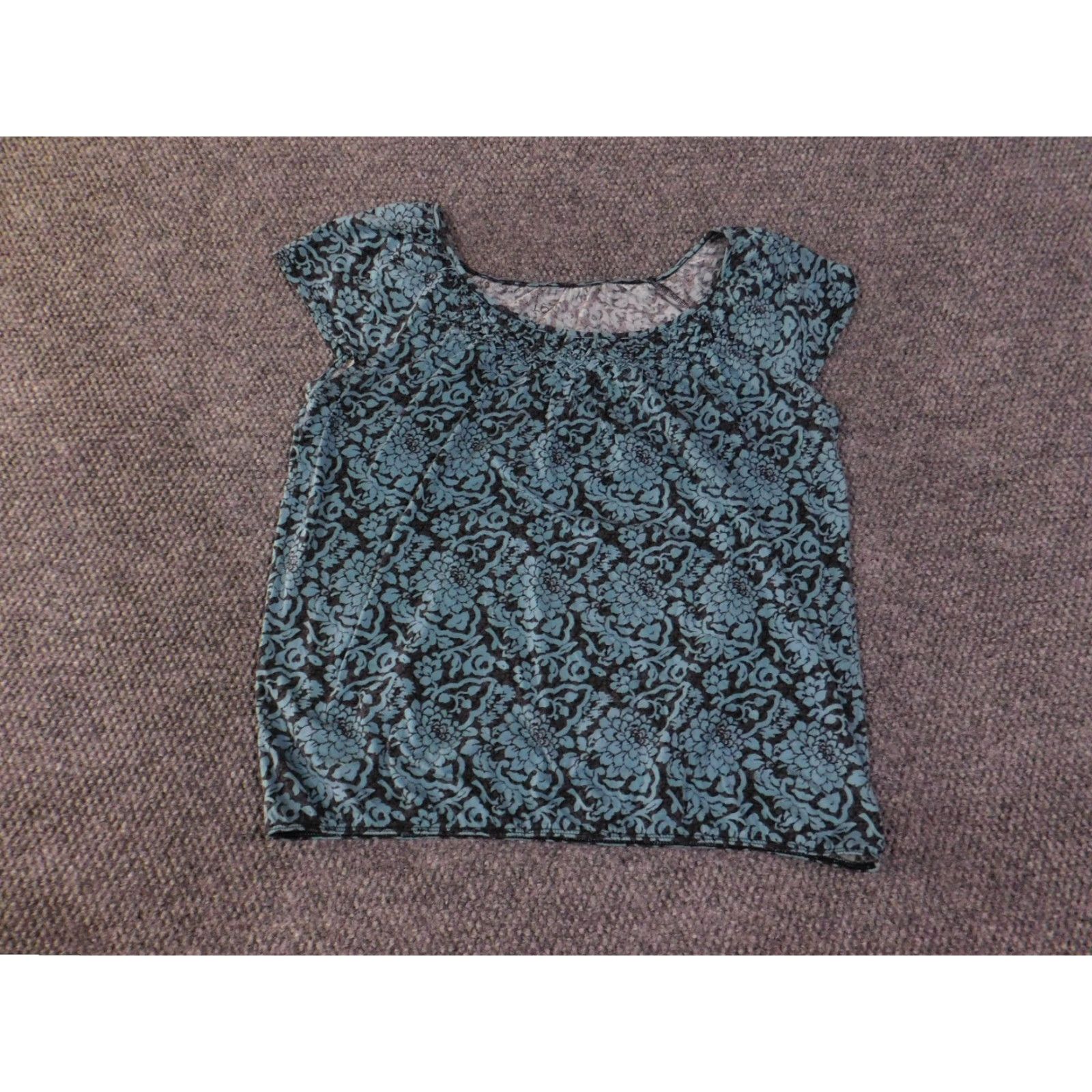 Loft LOFT Blouse Womens Large Blue Black Floral Short Sleeve Lightweight Top Size L / US 10 / IT 46 - 2 Thumbnail