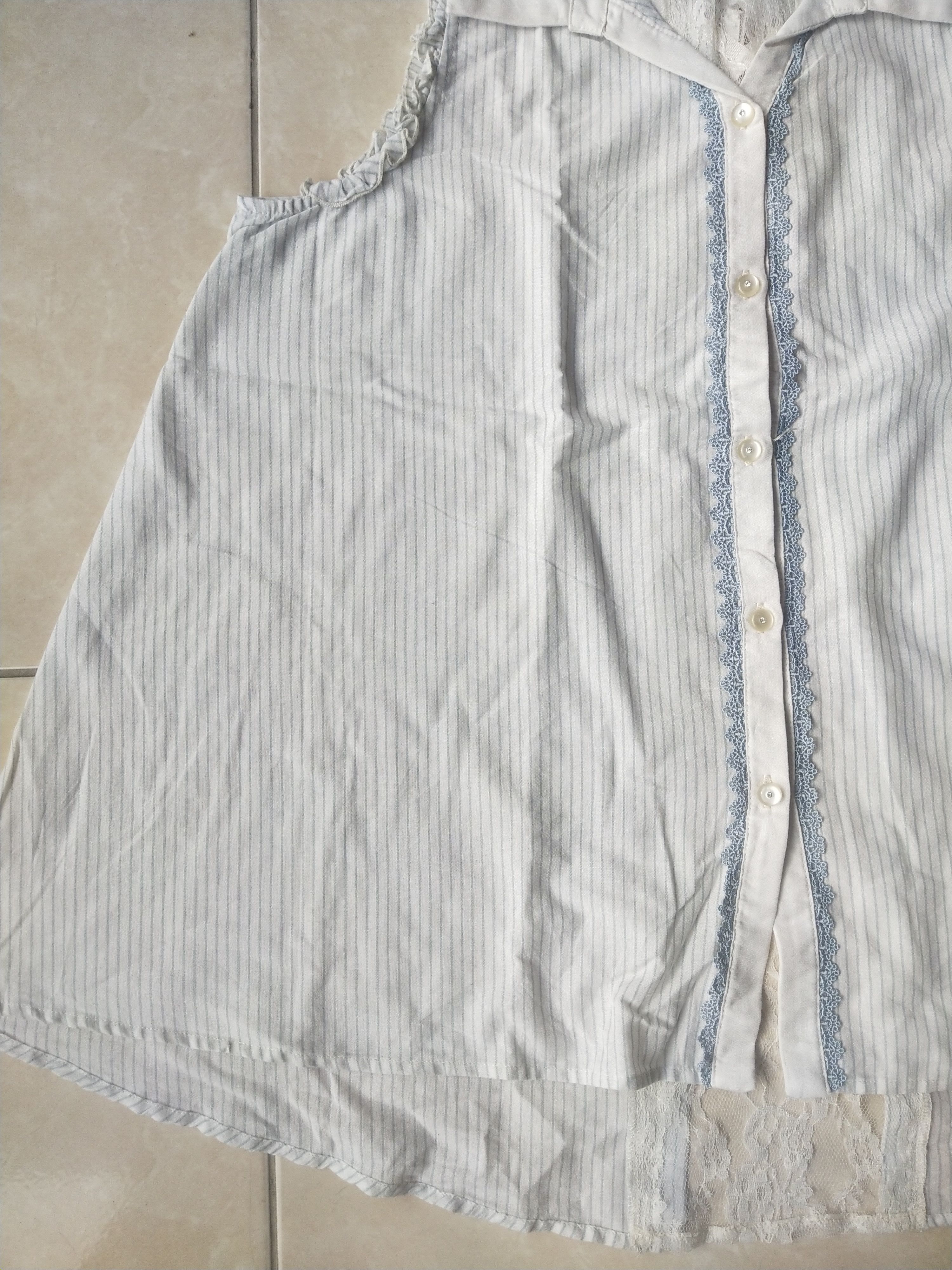 Angel Blue Axes Femme Coquette Lace-Up Back Pinstripe Blouse Mori Kei Size M / US 6-8 / IT 42-44 - 3 Thumbnail
