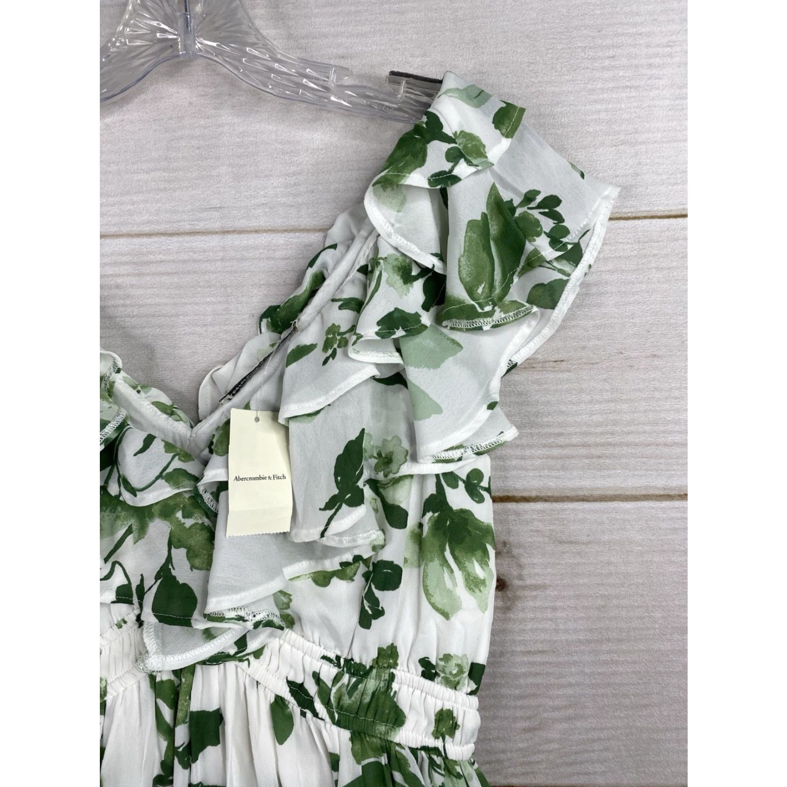 Abercrombie & Fitch Abercrombie & Fitch Dress Short Sleeve Floral Ruffle V-Neck Petite Green Multicolor Lined Smocked Mini PS Womens Size S / US 4 / IT 40 - 2 Thumbnail