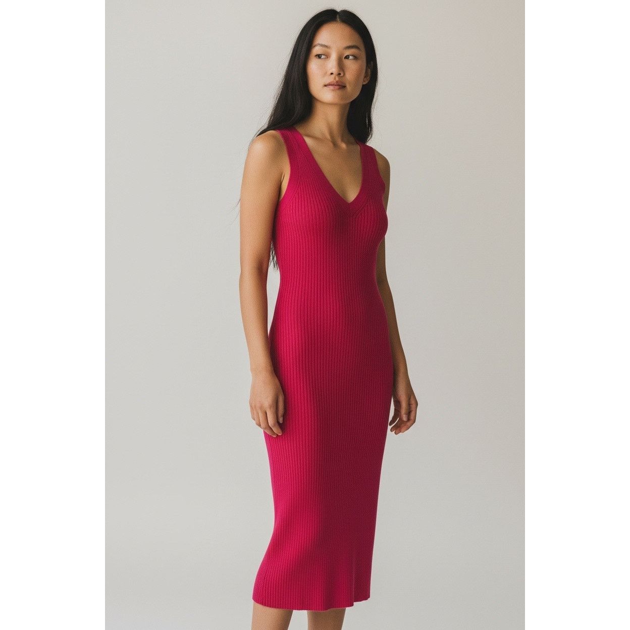 Michael Kors Red Rib Knit Bodycon MIDI Dress Size Medium