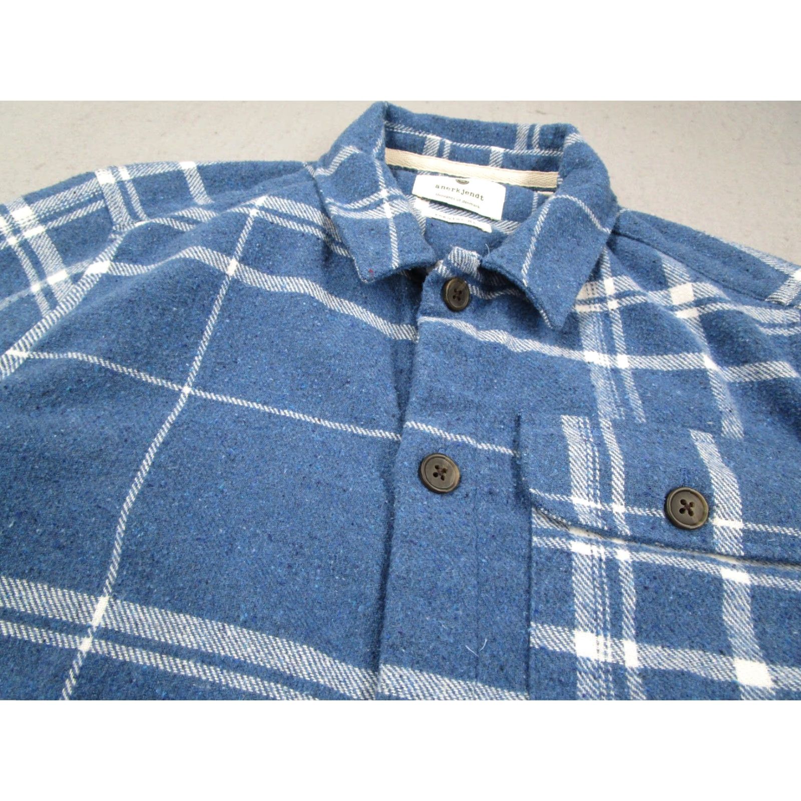 Anerkjendt Anerkjendt Shirt Mens Medium Blue White Big Check Plaid Overshirt Regular Fit Size US M / EU 48-50 / 2 - 2 Thumbnail