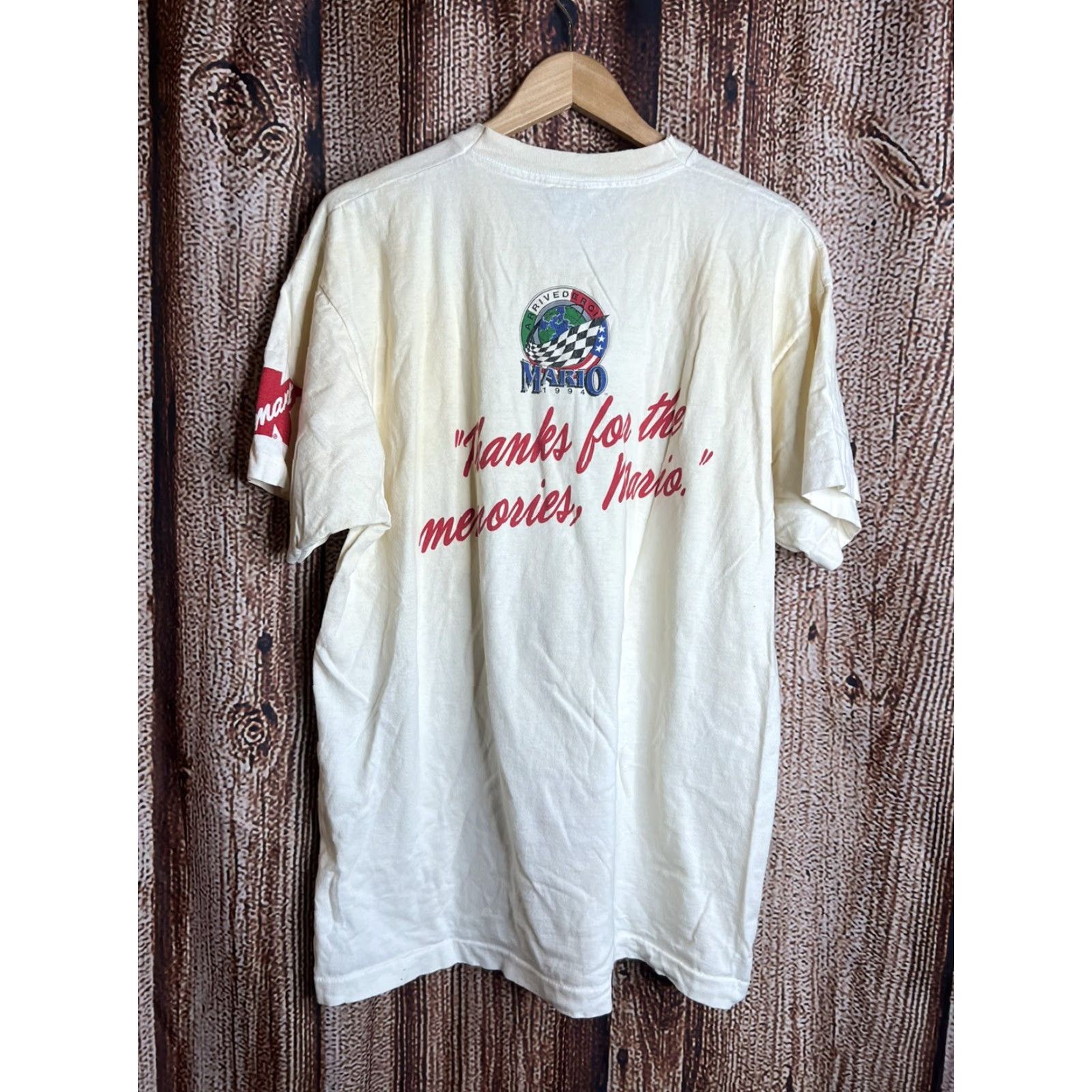 Vintage VINTAGE Mario Andretti 1994 Arrivederci Goodbye Farewell Indy 500 t-shirt XL White Graphic Tee Adults? Size US XL / EU 56 / 4 - 3 Thumbnail