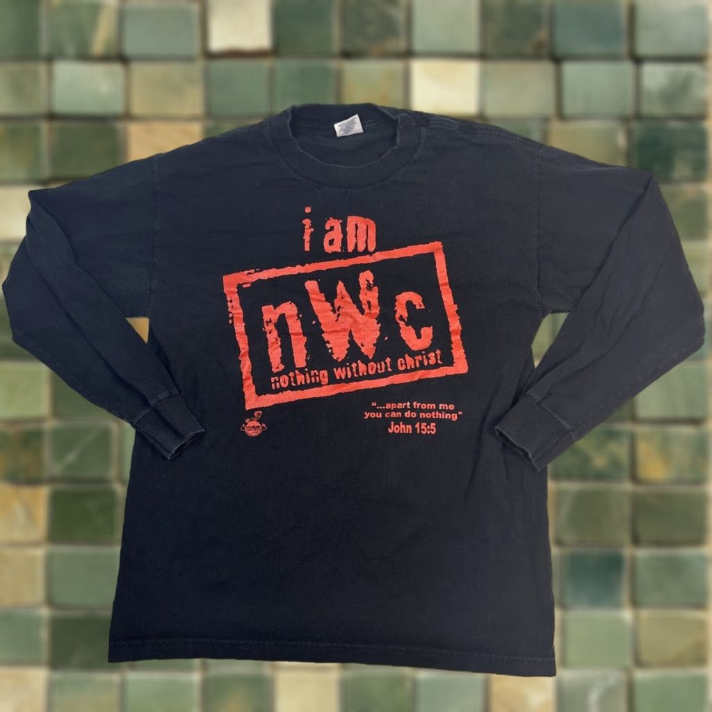 Vintage VINTAGE 1990s/Y2K I am Nothing Without Christ NWO Wrestling Parody T-Shirt L Shirt Mens Black Alstyle Graphic Tee Short Sleeve Cotton Size US L / EU 52-54 / 3 - 1 Thumbnail