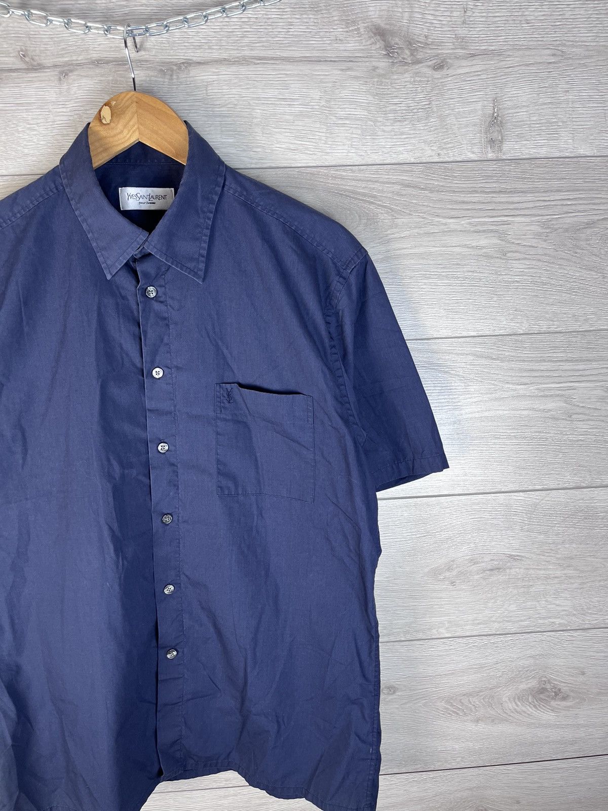 Yves Saint Laurent Men's Button Down Shirt YSL size L cotton 100% blue Size US L / EU 52-54 / 3 - 2 Thumbnail