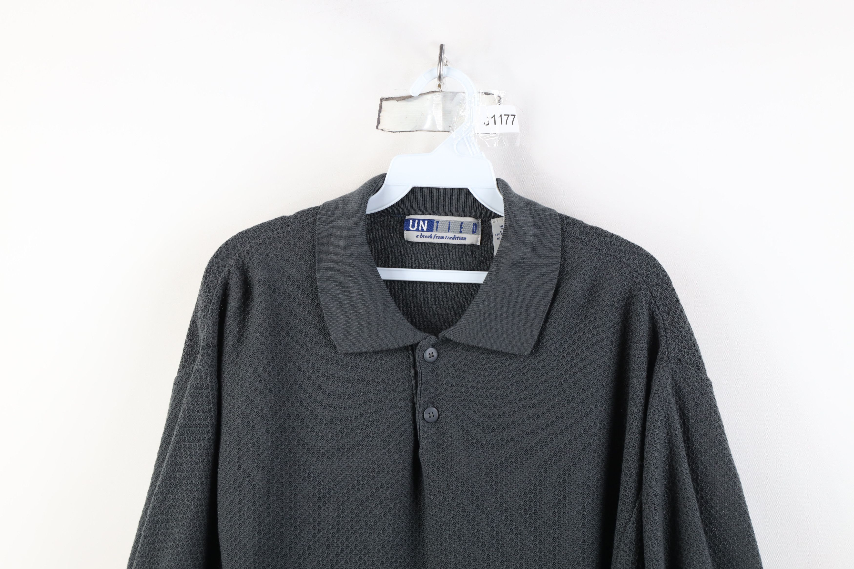 Vintage Vintage 90s Streetwear Thermal Knit Pullover Polo Shirt Gray Size US L / EU 52-54 / 3 - 2 Thumbnail