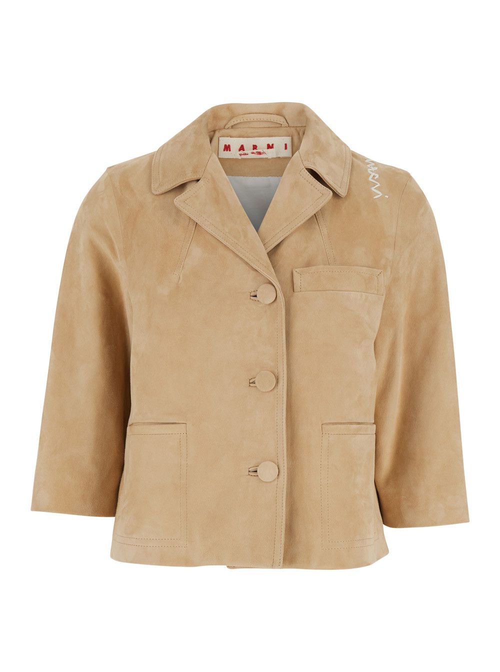 Marni Beige Single-Breasted Jacket with Notched Revers and Logo Lettering Detail on the Front in Leather Woman Size M / US 6-8 / IT 42-44 - 1 Thumbnail