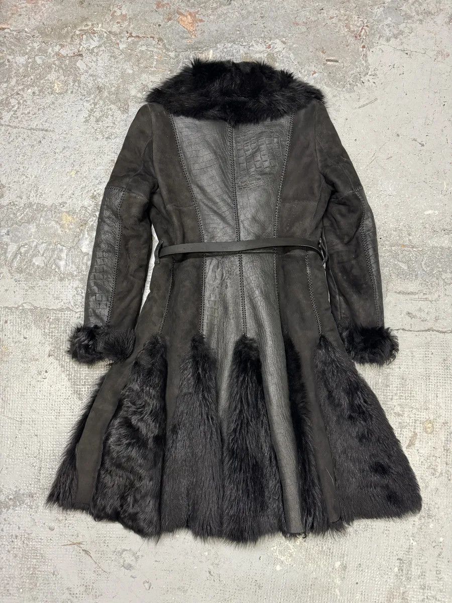 Roberto Cavalli AW2010 Cavalli Black Leather Crocodile Effect Fur Royal Long Jacket Size M / US 6-8 / IT 42-44 - 2 Thumbnail