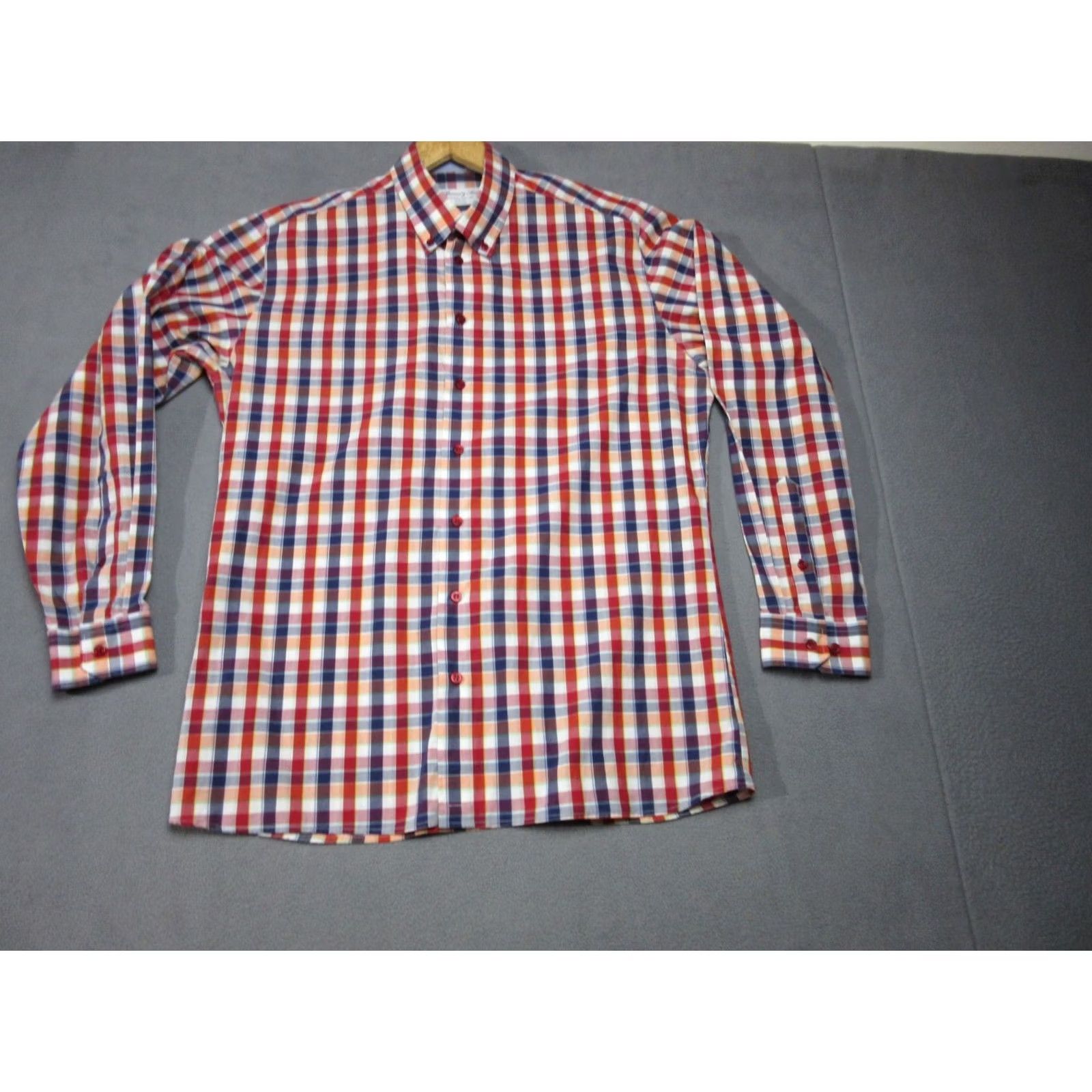 Essentials Boswell & Sons Shirt Mens 16.5 42 Red Blue Tartan Plaid Essential Flip Cuff Size US XL / EU 56 / 4 - 3 Thumbnail