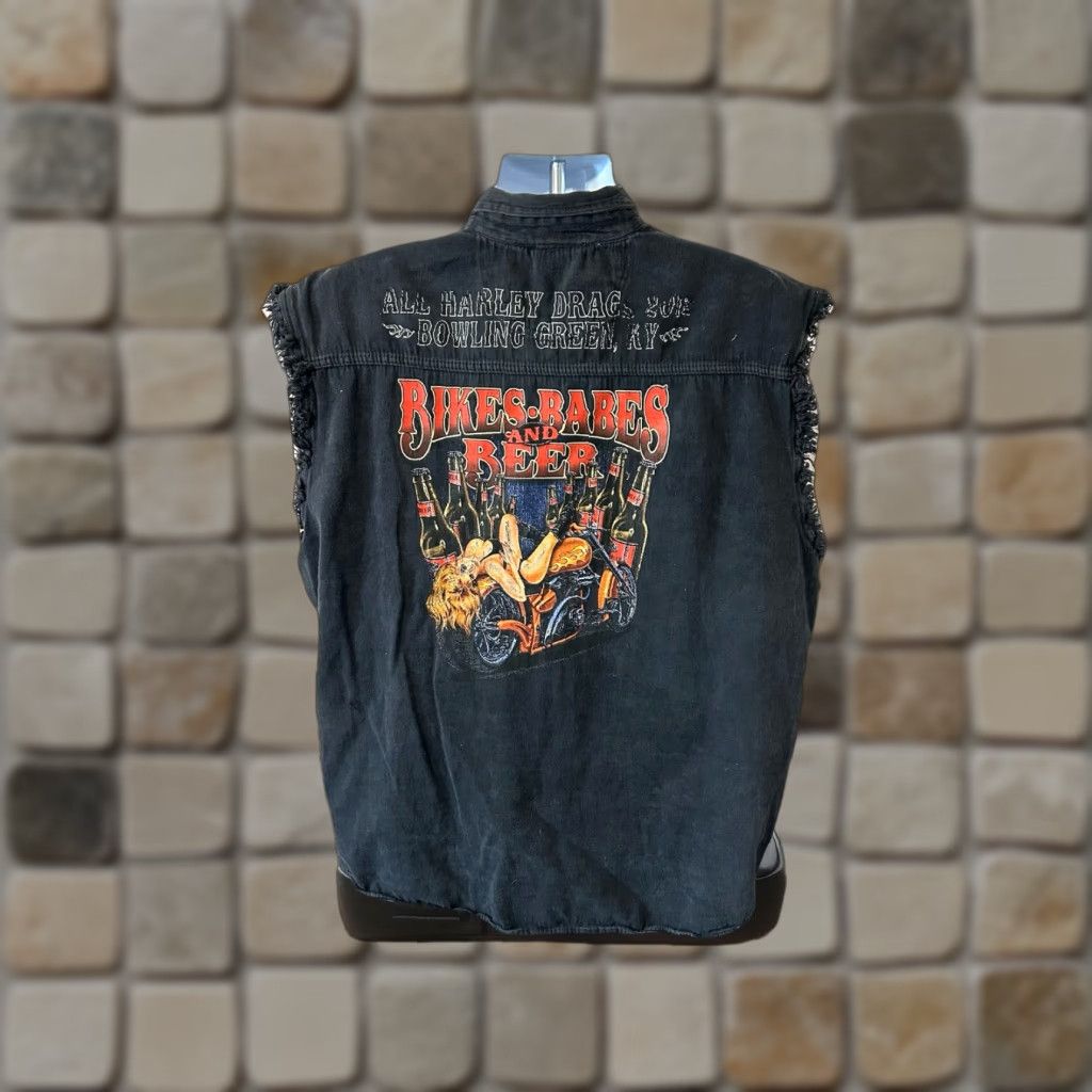 Harley Davidson VINTAGE Harley Davidson Unik Denim Button Up Vest Men 3XL Black Bowling Green Kentucky Size US XXL / EU 58 / 5 - 1 Thumbnail