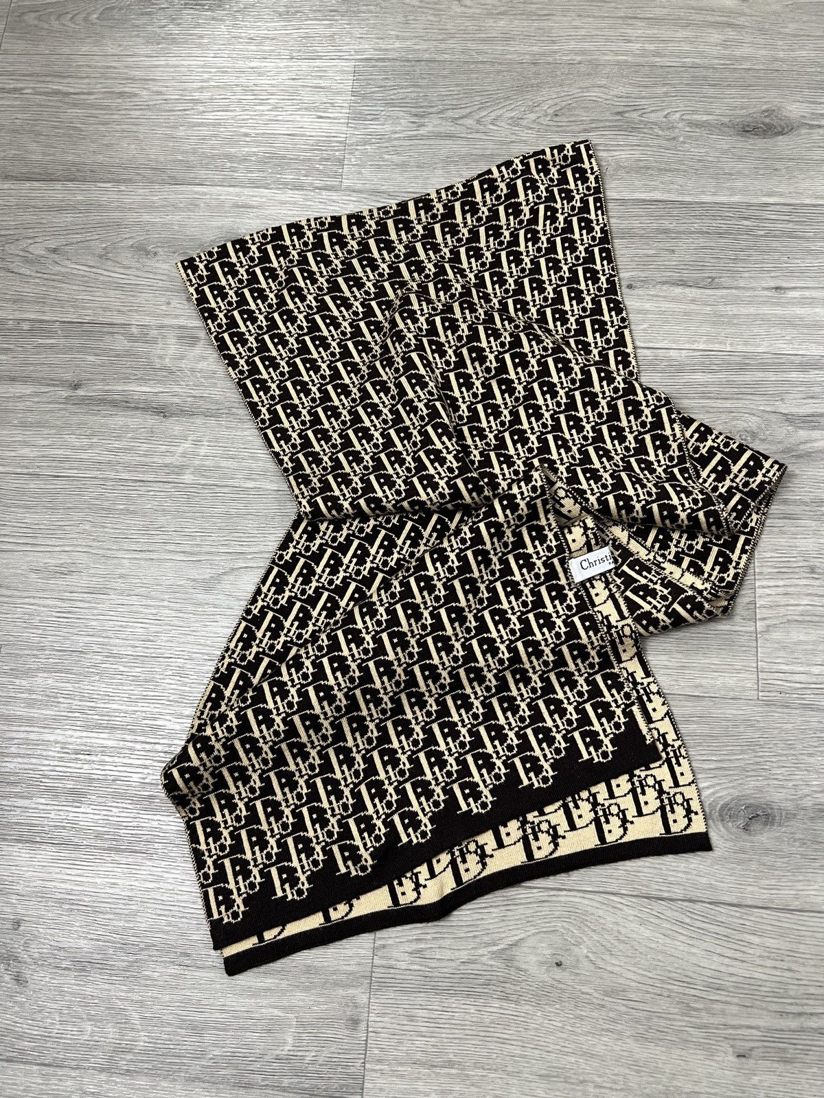 Dior Christian Dior Vintage Oblique Monogram Scarf Black Beige Size ONE SIZE - 1 Thumbnail