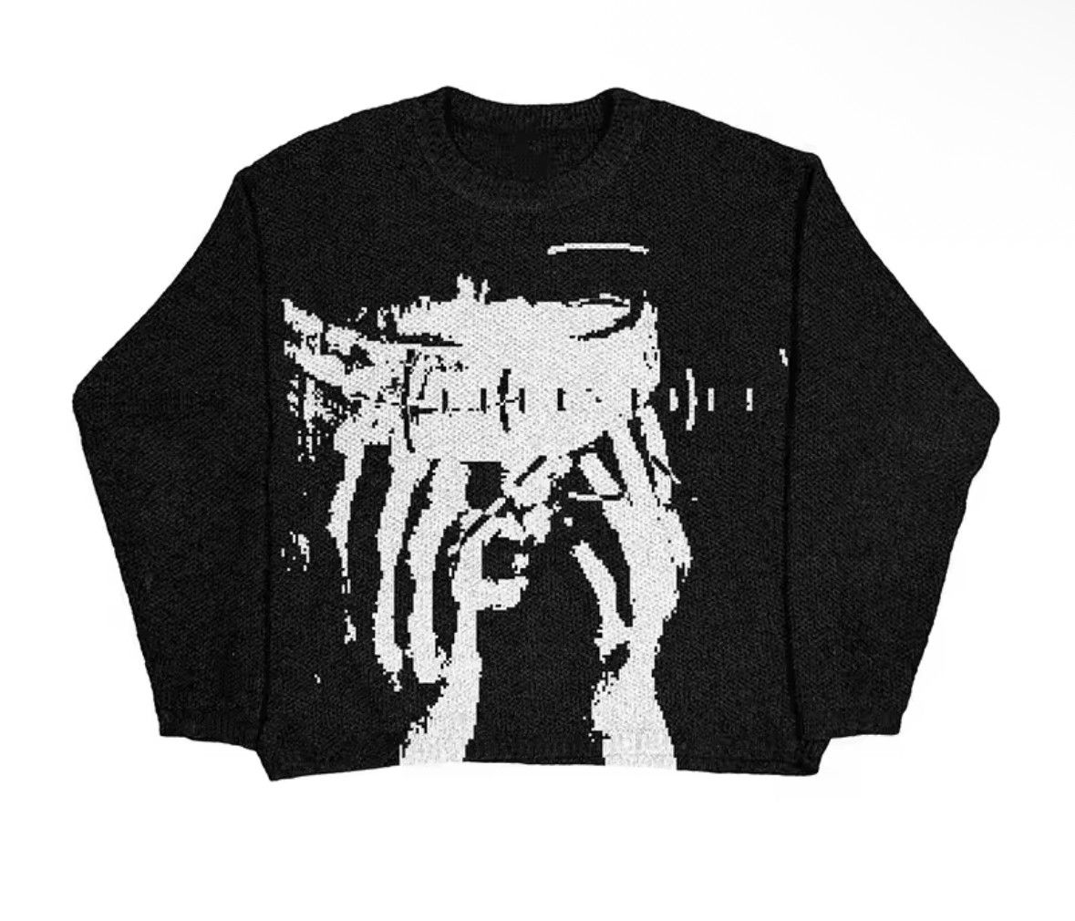 Other Retro Y2K Cover Eyes Face Jacquard Pullover Knit Sweater Size US M / EU 48-50 / 2 - 1 Thumbnail