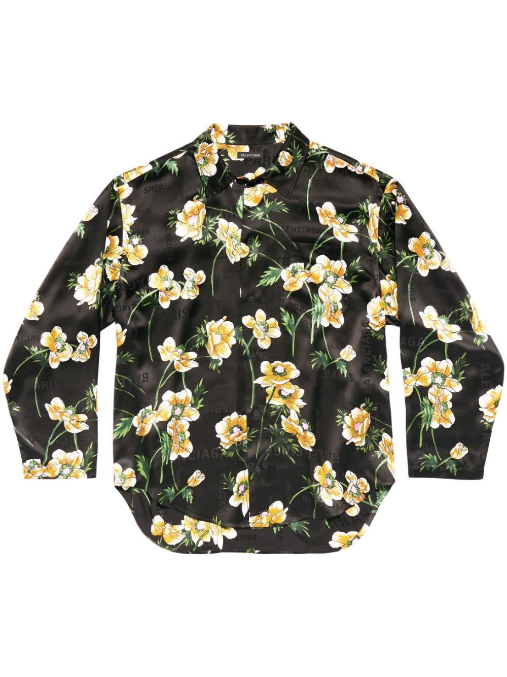 Balenciaga o1mt1gz0325 Black Floral Minimal Shirt Large Fit Multicolor Size XL / US 12-14 / IT 48-50 - 1 Thumbnail