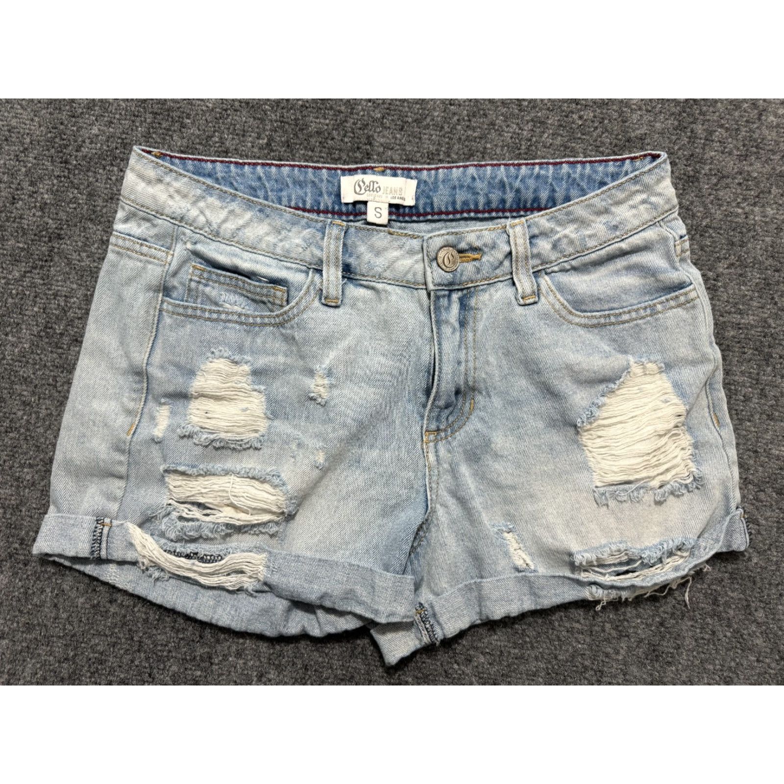 Vintage Cello Jean Shorts Women's Size S Light Blue Distressed Ripped Cuffed 29×2.5 Size 29" - 2 Thumbnail