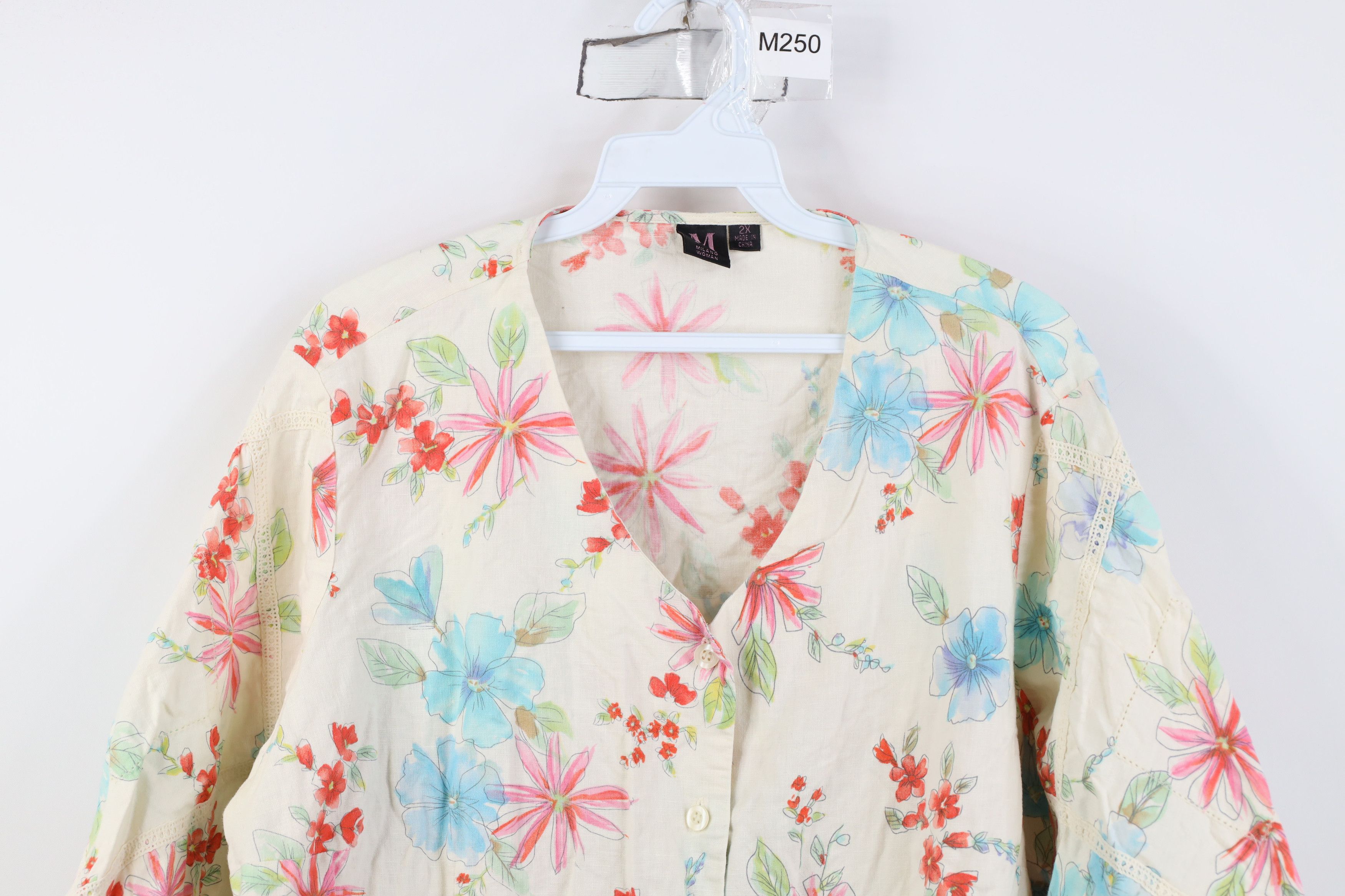 Vintage Vintage 90s Y2K Streetwear Flared Sleeve Flower Button Shirt Size XXL / US 16-18 / IT 52-54 - 2 Thumbnail