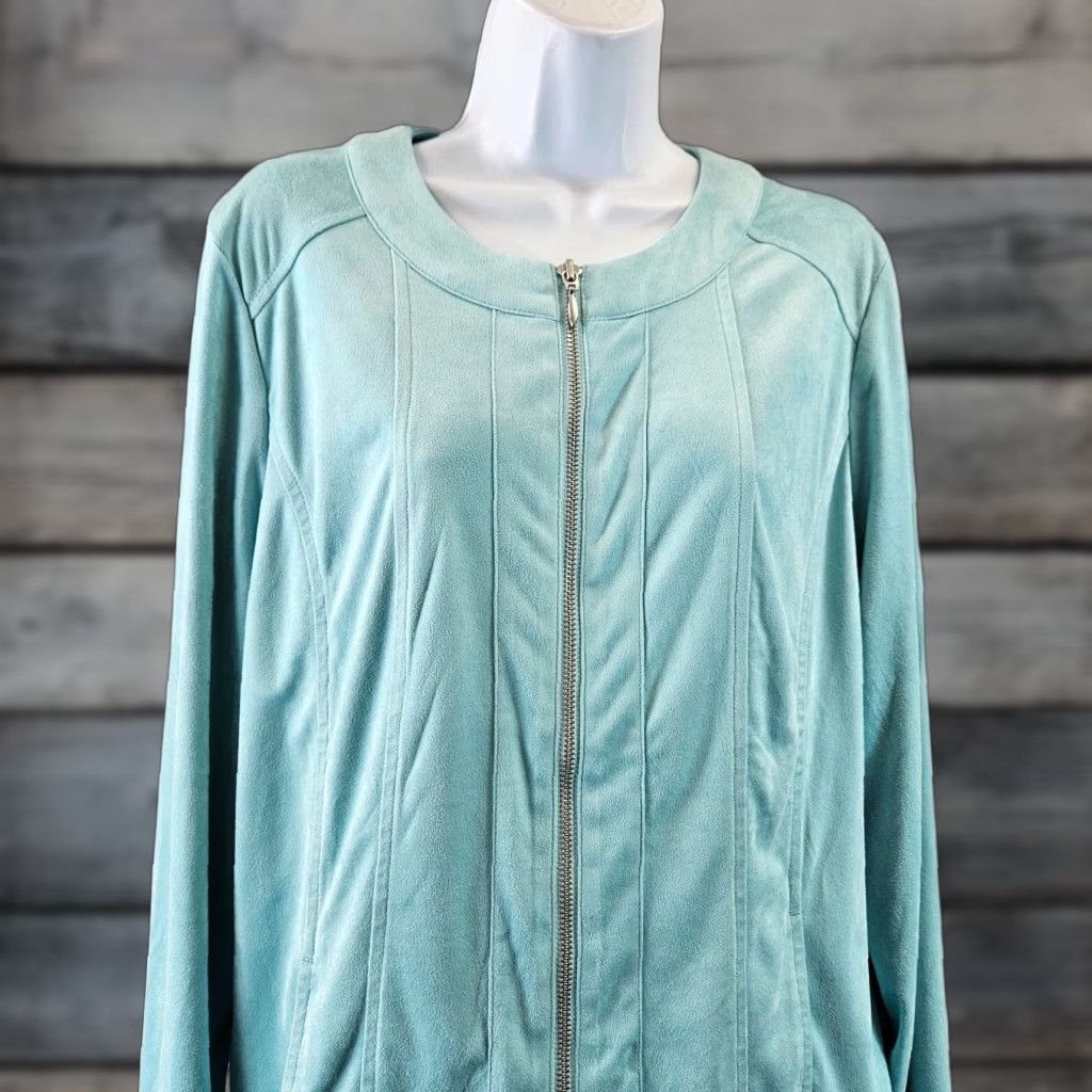 Vintage Chico's Women's Large Solid Blue Faux Suede Jacket User: Chico's Women's Large Solid Blue Faux Suede Jacket Size L / US 10 / IT 46 - 1 Thumbnail