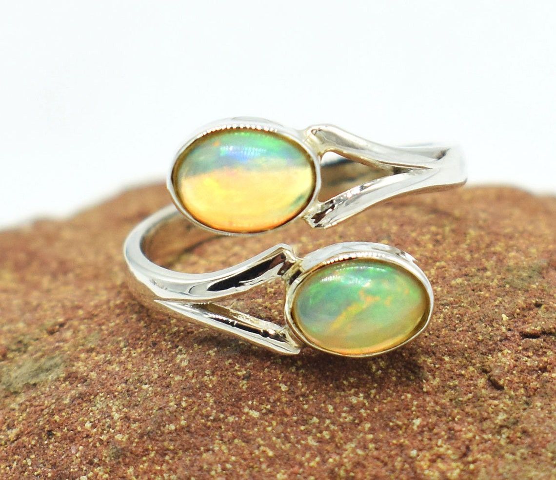Handmade Natural Ethiopian Opal 925 Silver Ring - October Birthstone Size ONE SIZE - 5 Thumbnail