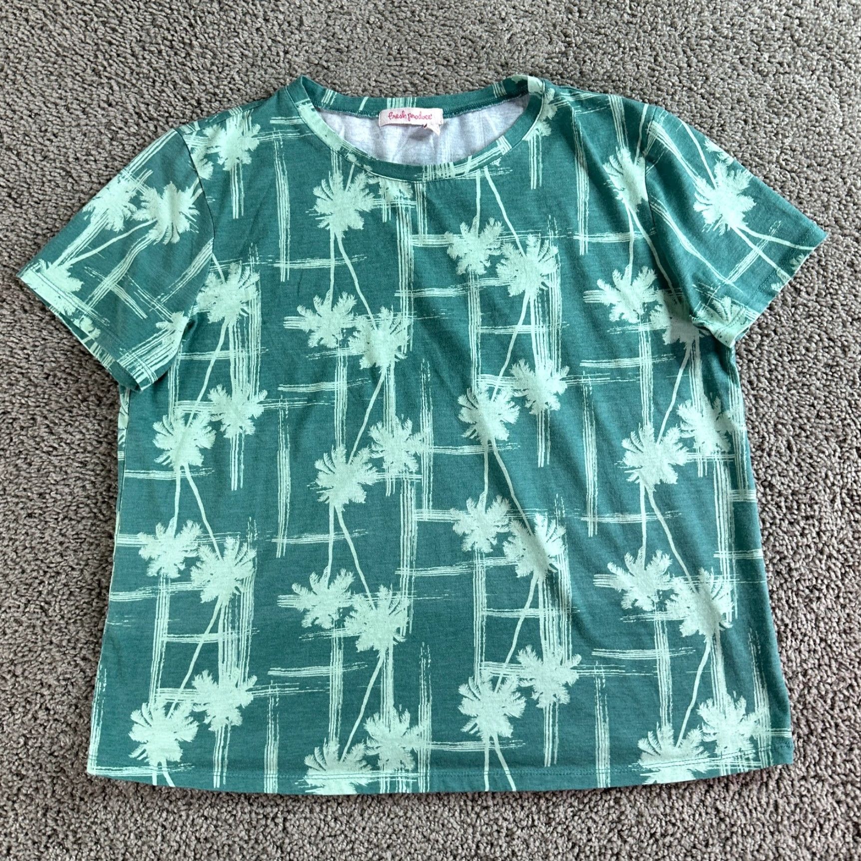 Vintage Fresh Produce Shirt Womens XL Green Floral Palm Tree Short Sleeve Shirt Size XL / US 12-14 / IT 48-50 - 2 Thumbnail
