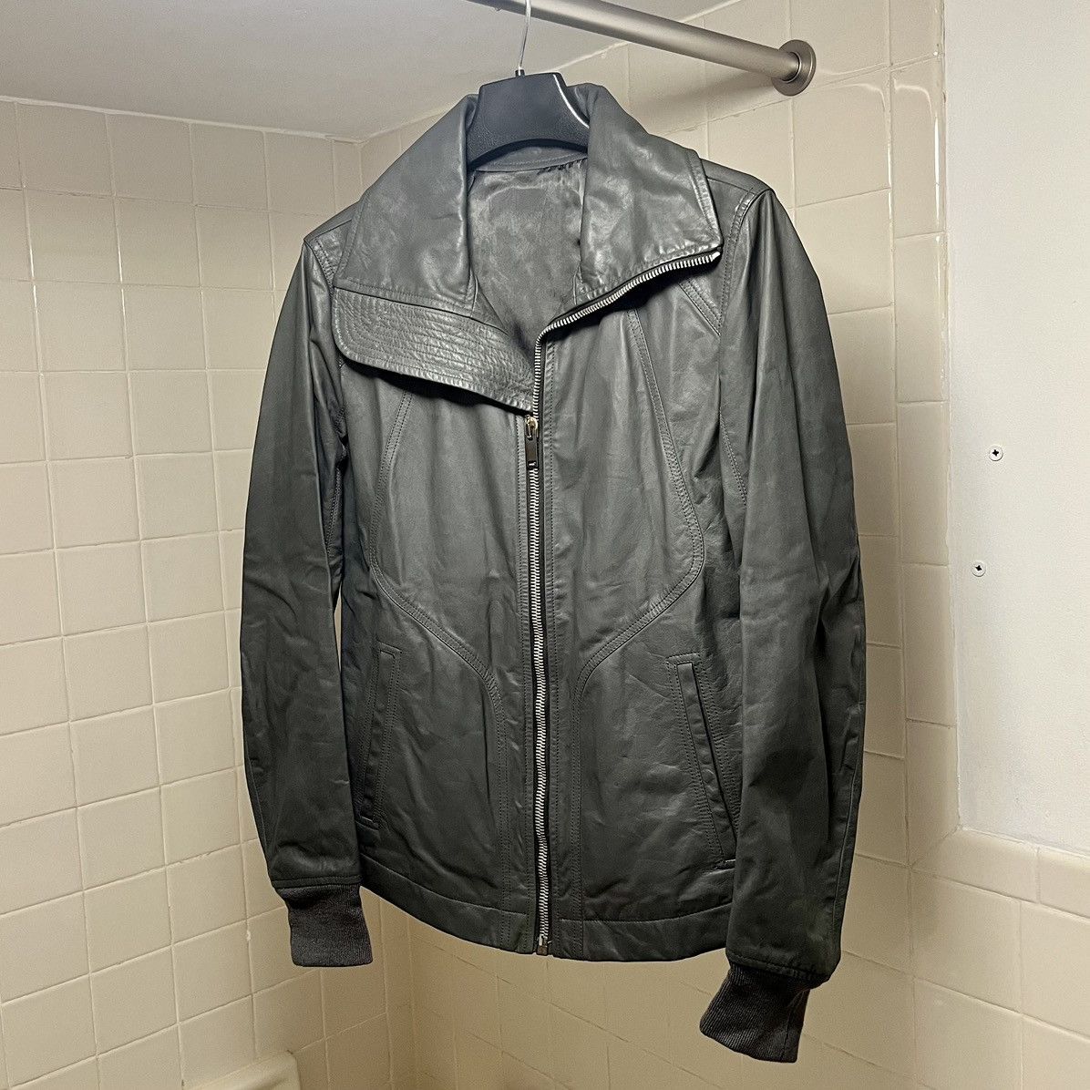 Rick Owens FW13 “PLINTH” Petrol Leather Intarsia Jacket Size US S / EU 44-46 / 1 - 2 Thumbnail