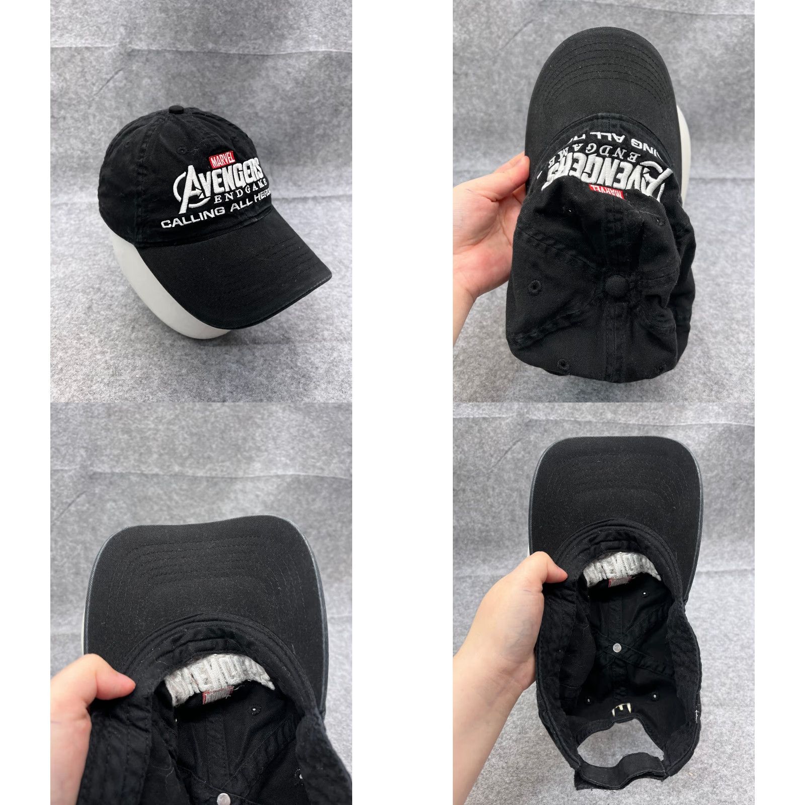 Vintage Marvel Avengers Endgame Calling All Heroes Hat Cap Strap Back Adult OS Black Cotton Hat Size ONE SIZE - 8 Thumbnail