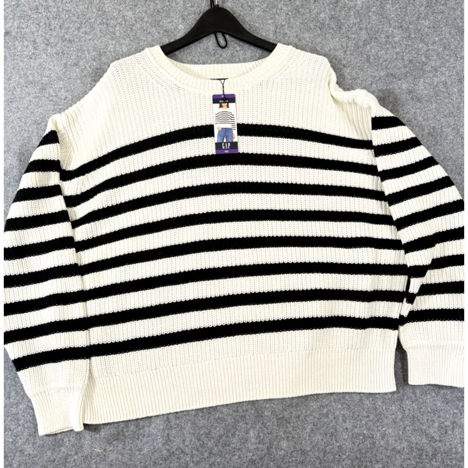 Gap Gap Pullover Sweater Womens 2XL Ivory Black Striped Crewneck Long Sleeve NWT Size XXL / US 16-18 / IT 52-54 - 3 Thumbnail