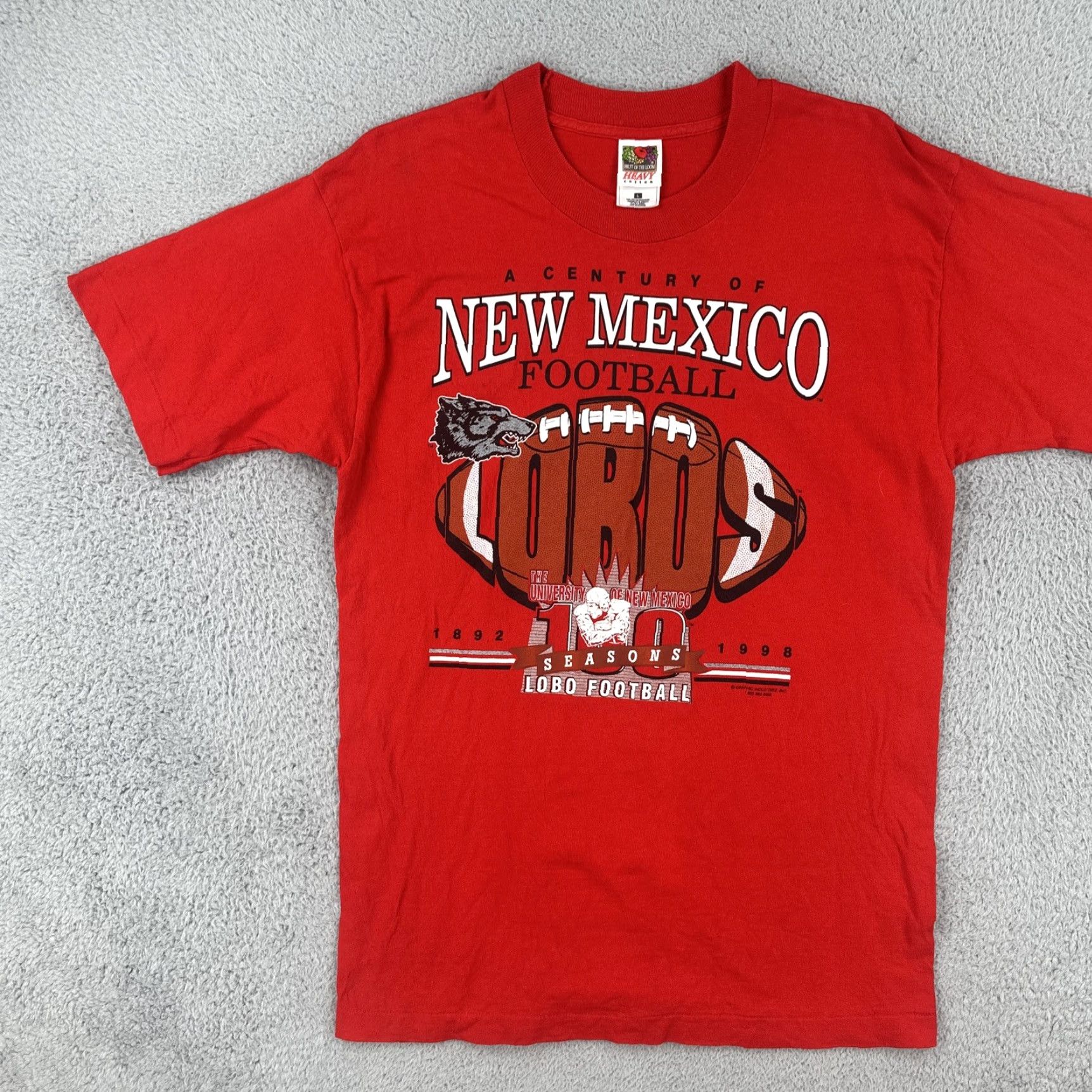 Fruit Of The Loom VINTAGE Fruit of the Loom Shirt UniVersity of New Mexico Lobos Football, Red, 90s, Crew Neck, Short Sleeve, L, Men Size US L / EU 52-54 / 3 - 3 Thumbnail