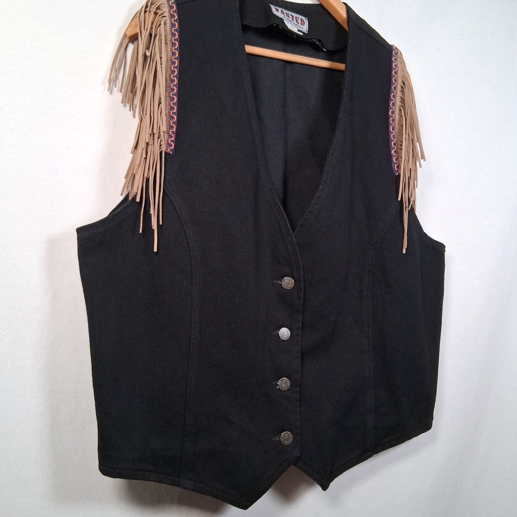 Vintage VINTAGE Wanted by Beads Beautiful Western Vest Women XL Black Denim Fringe USA Made Cowgirl Vest Size XL / US 12-14 / IT 48-50 - 2 Thumbnail