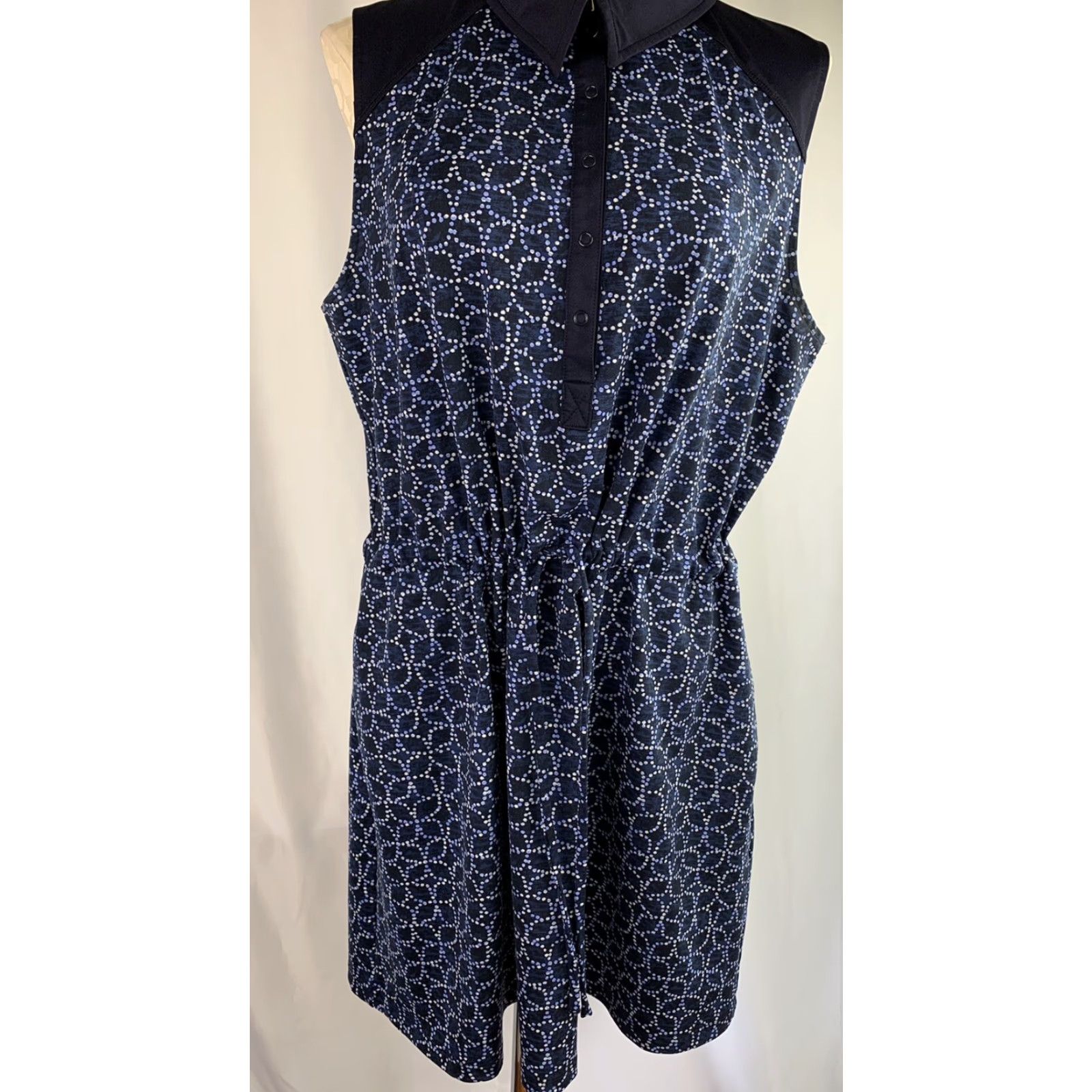 Talbots XL Talbots Navy Blue Print Althleisure Pockets Drawstring Waist Collar Size ONE SIZE - 3 Thumbnail