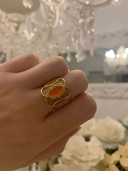 Jewelry Orenge Opal Stone Adjustable Ring Size ONE SIZE - 1 Thumbnail