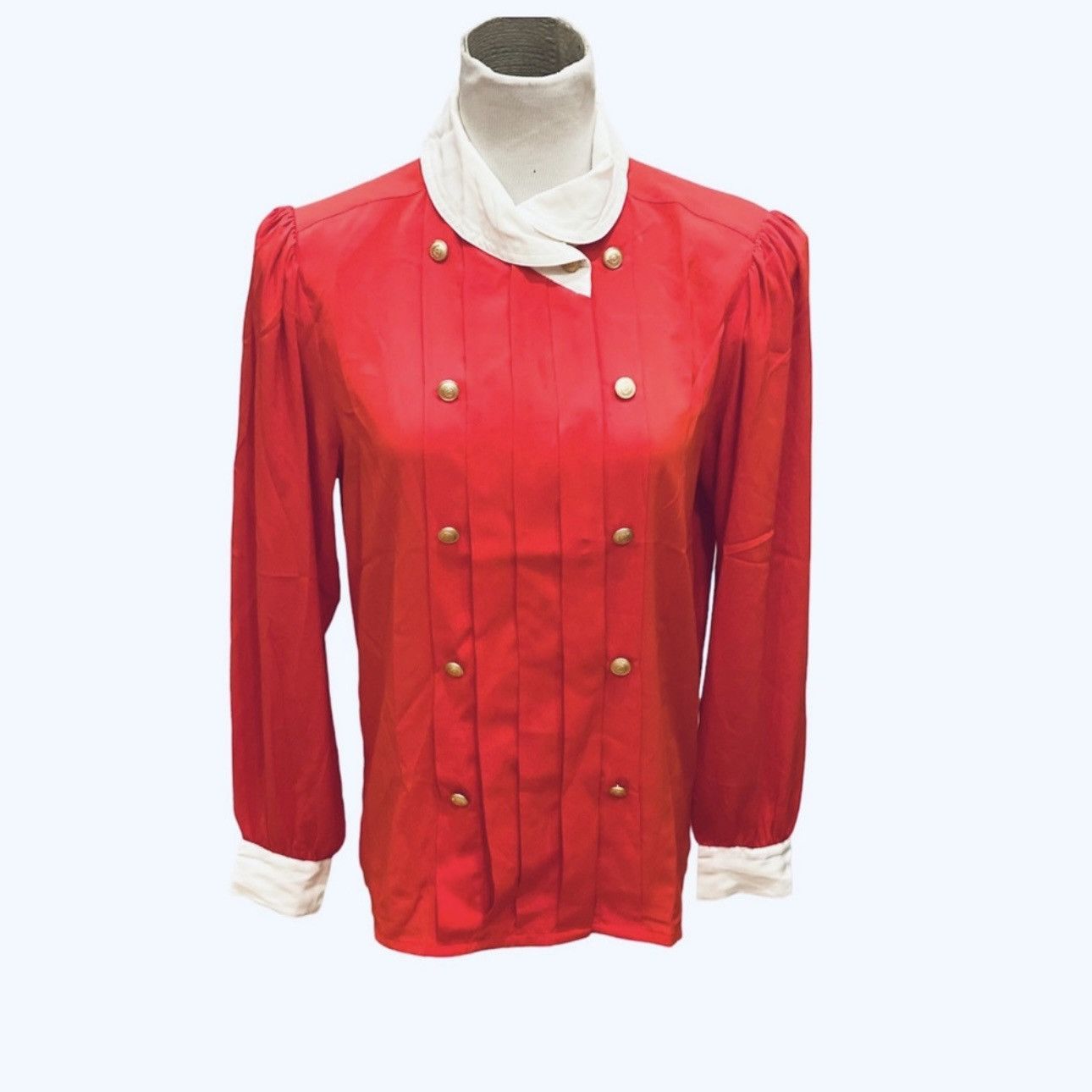 Vintage Vintage 80s 90s Pleat Front Blouse Double Breasted Red 6 Size M / US 6-8 / IT 42-44 - 2 Thumbnail