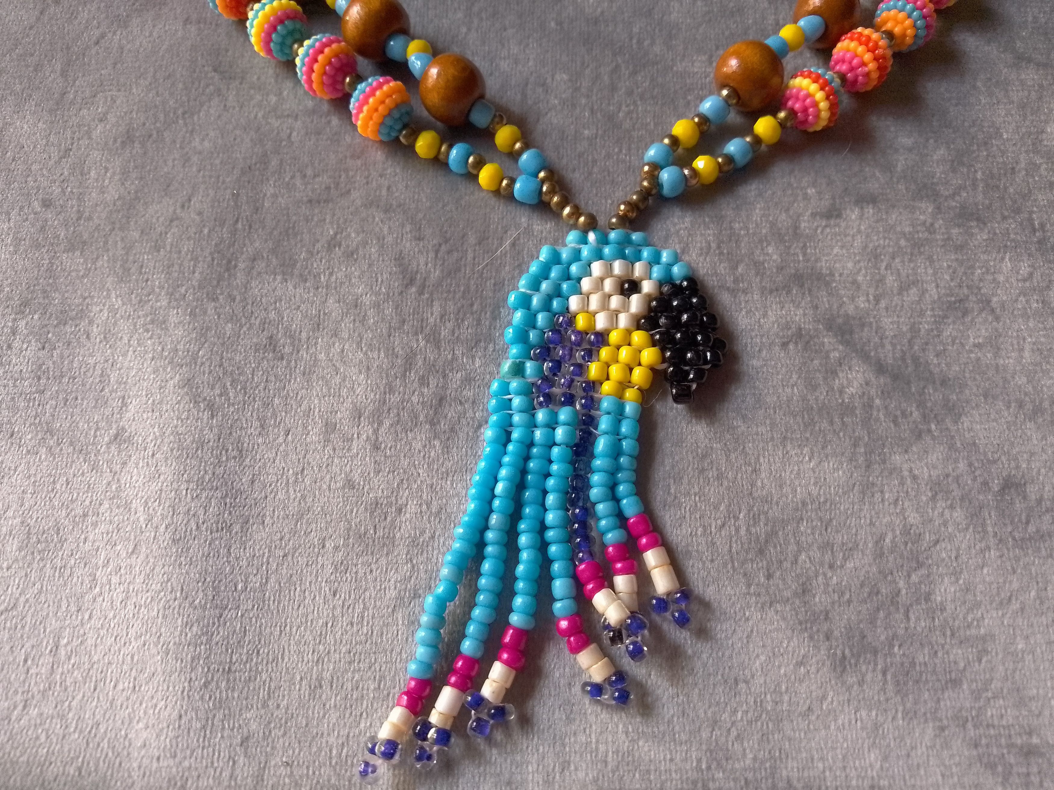 Handmade Necklace Exotic Long Wooden Multicol Parrot Beaded Pendant Size ONE SIZE - 6 Thumbnail
