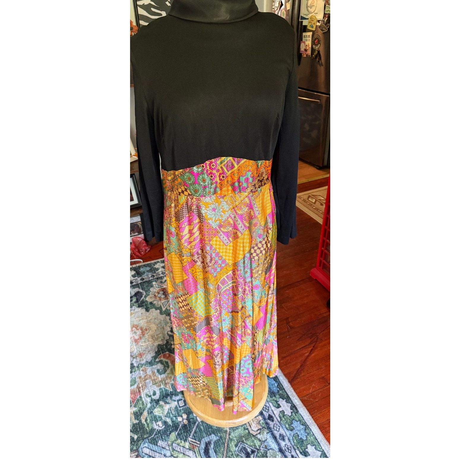 Vintage Vintage 60s Black Orange Psychedelic Hippie Maxi Dress Med L Size M / US 6-8 / IT 42-44 - 1 Thumbnail
