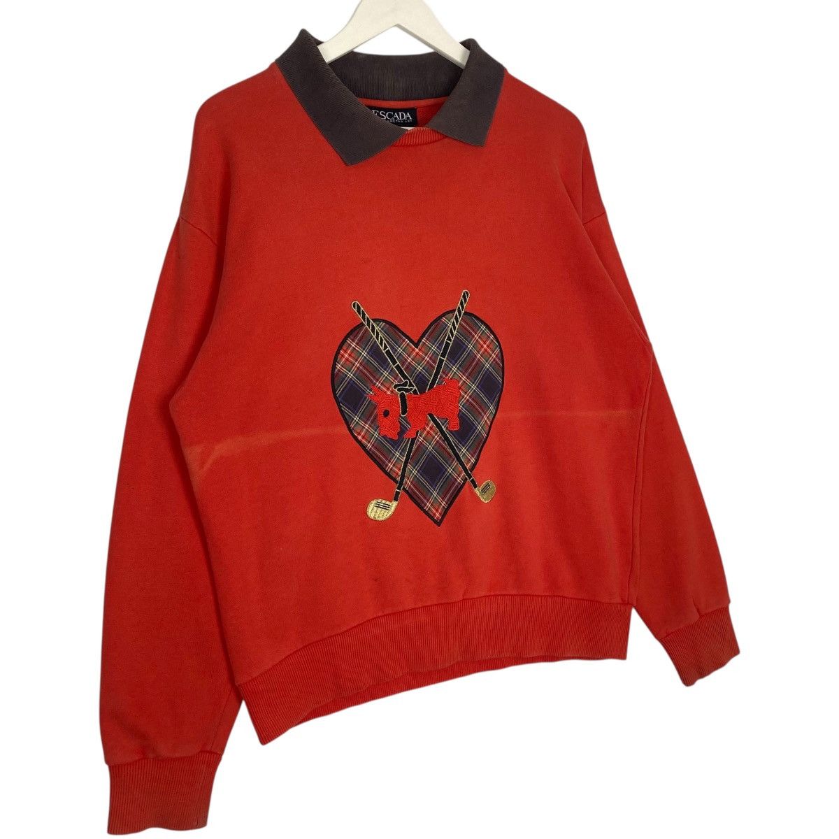 Vintage Vintage 90s Escada Sweatshirt CollarNeck Red Big Logo Size S Size S / US 4 / IT 40 - 3 Thumbnail