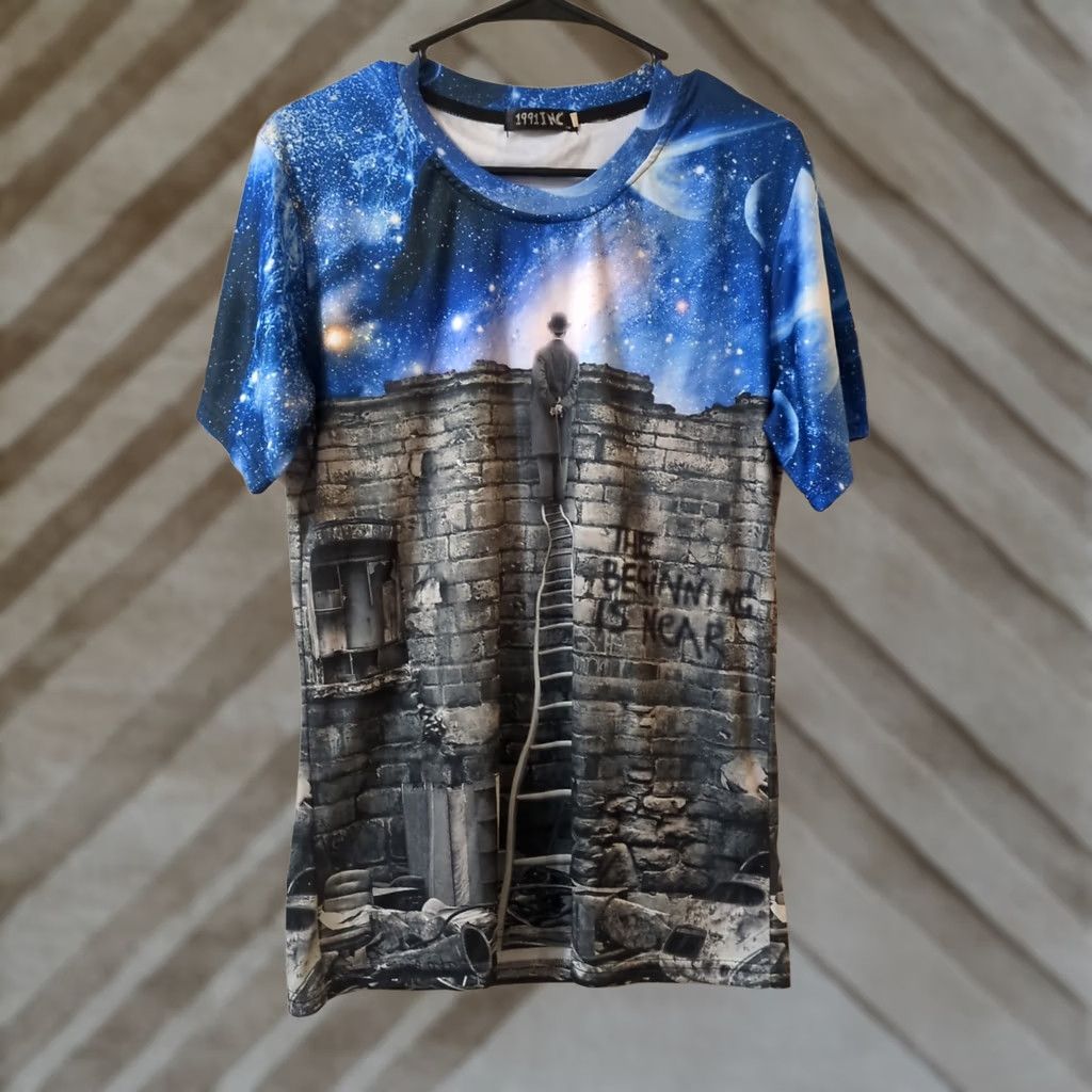 Vintage 1991 INC Graphic T Shirt - The Beginning Is Near - XL - Blue - Galaxy - Short Sleeve Crew Neck - Men - T-Shirt Size US XL / EU 56 / 4 - 1 Thumbnail