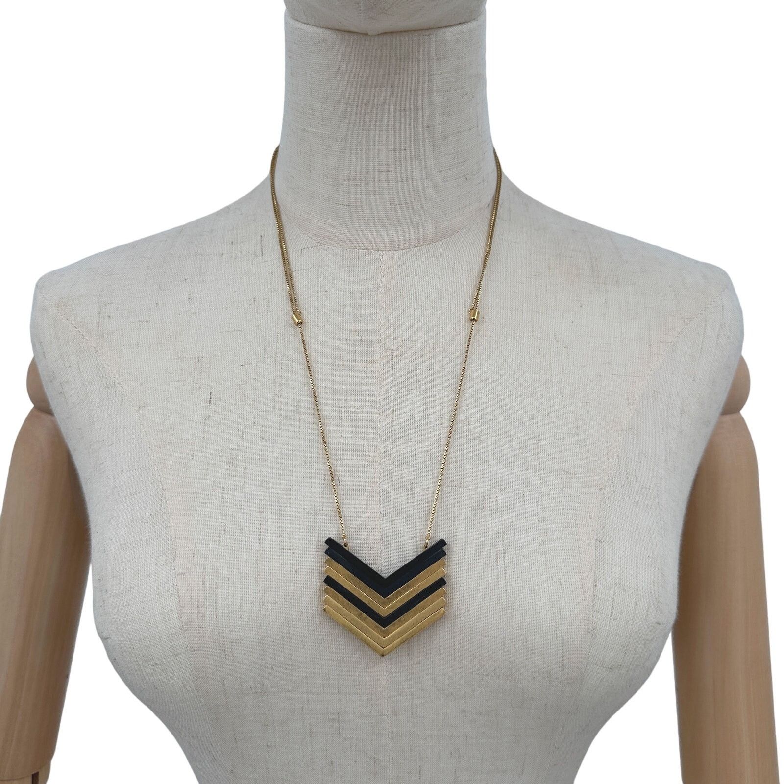 Madewell Madewell Chevron Necklace Gold Tone and Black Adjustable Size ONE SIZE - 4 Thumbnail