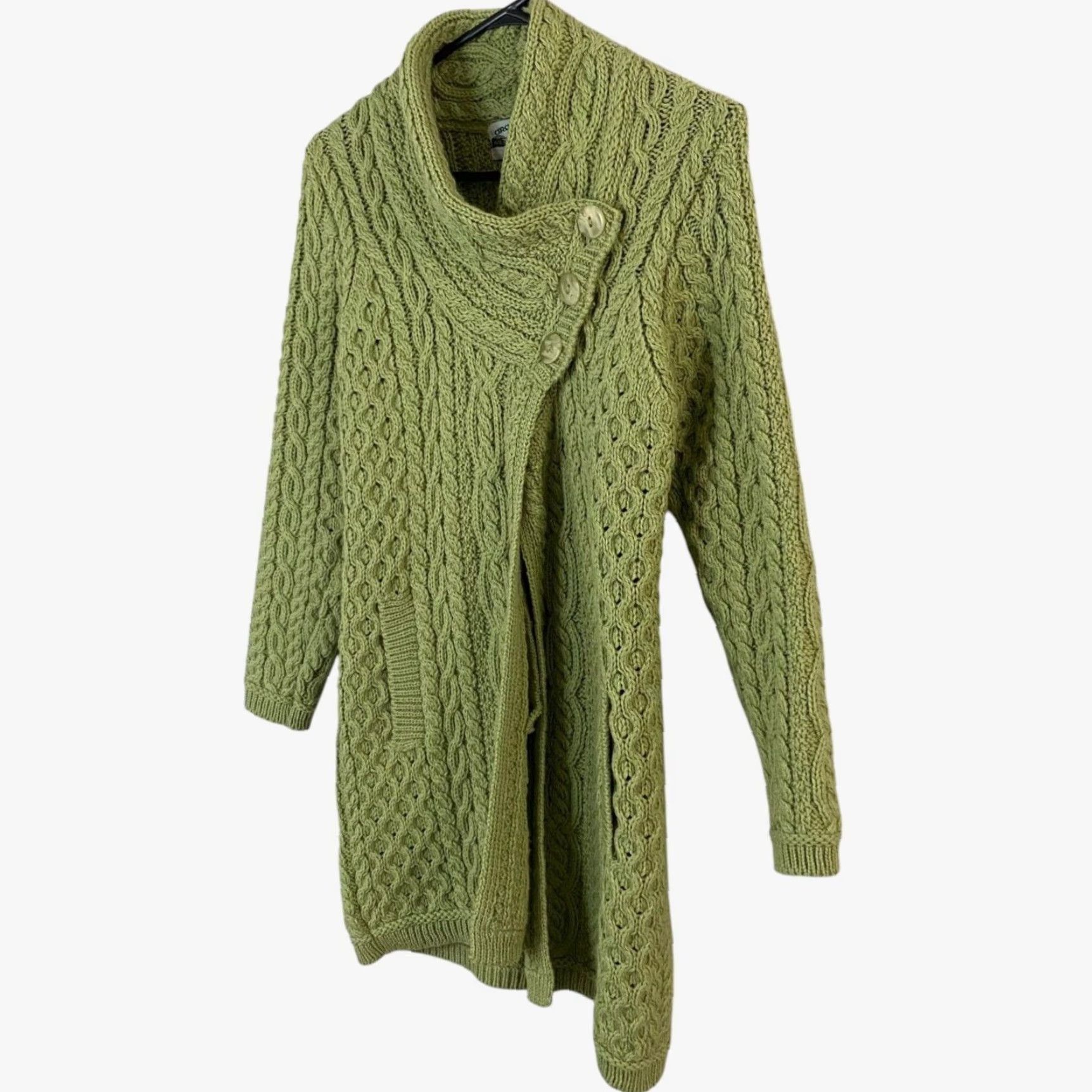 Vintage VINTAGE Aran Crafts Merino Wool Cable-Knit Cardigan Sweater Womens XXS Green Button-Collar Bohemian Classic Size XXS / US 00 / IT 34 - 2 Thumbnail