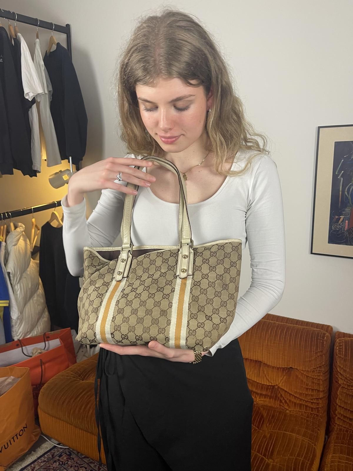 Gucci Gucci - Beige Monogram Tote Bag with White Stripes Size ONE SIZE - 2 Thumbnail