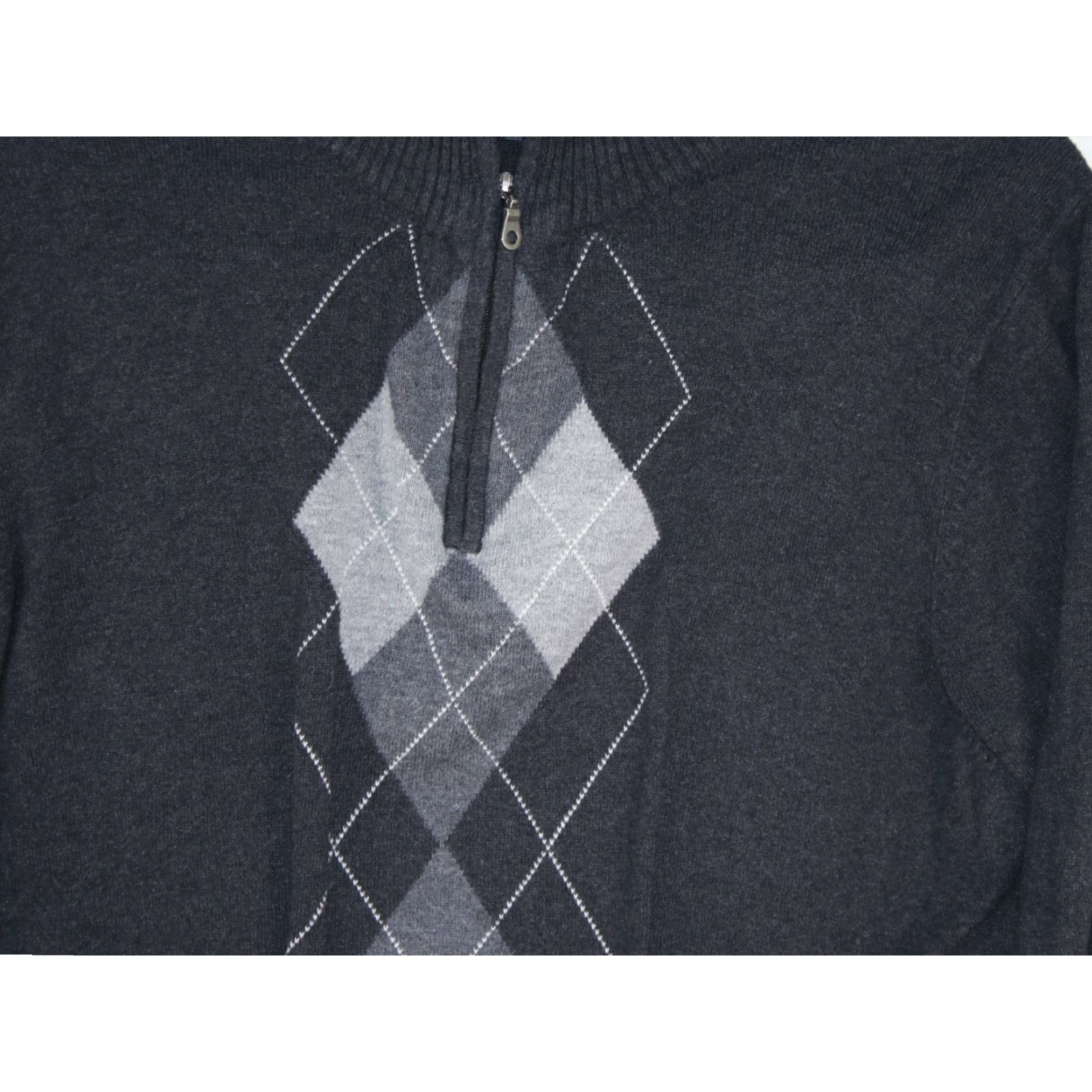 Croft & Barrow CROFT & BARROW Argyle Sweater 1/4 Zip Pullover Men's Large Gray Long Sleeve High Neck 80s 90s Classic Size US L / EU 52-54 / 3 - 2 Thumbnail
