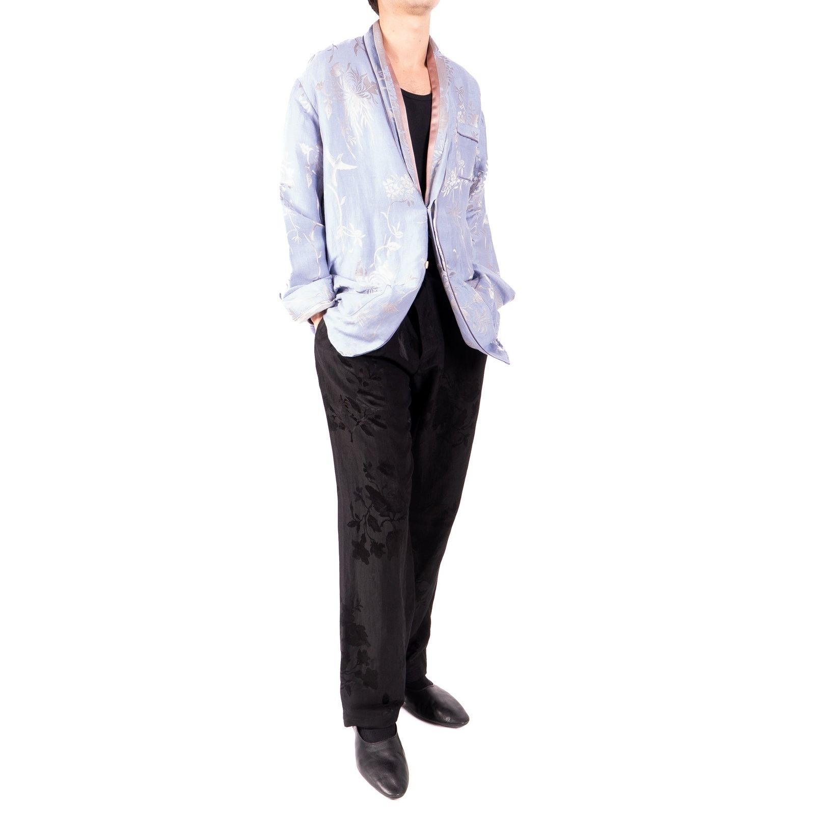 Haider Ackermann SS15 Oversized Pyjama Jacket in Blue Silk Jacquard Size US XS / EU 42 / 0 - 6 Thumbnail