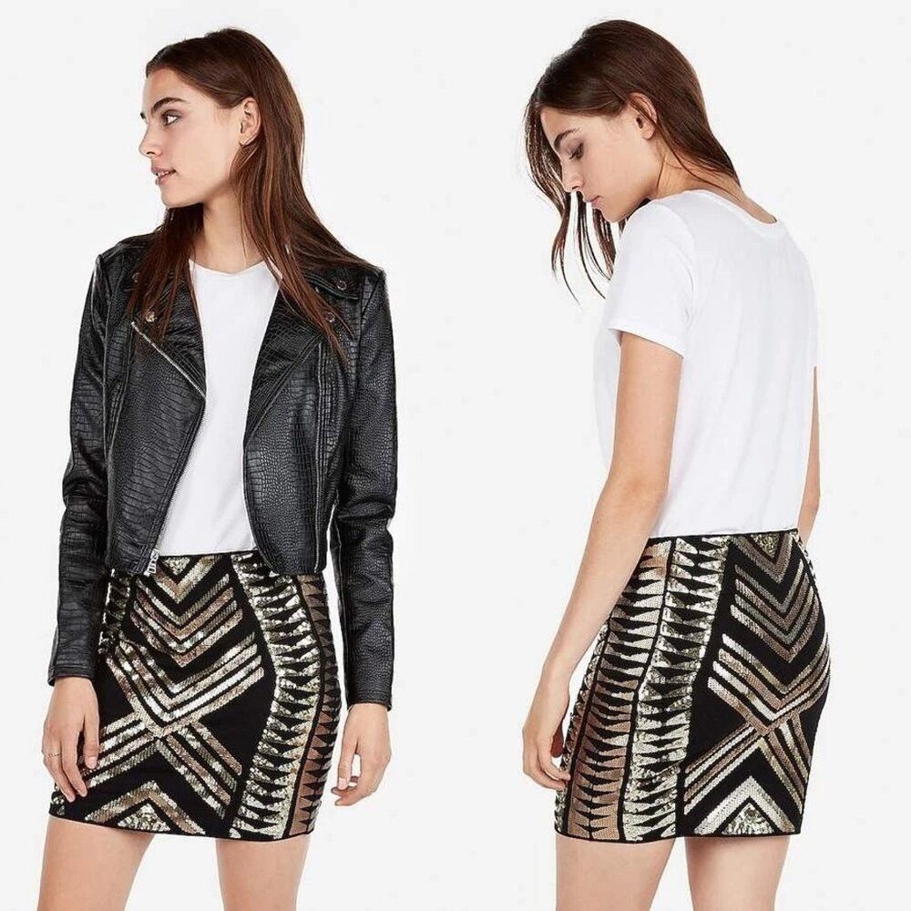 Express EXPRESS High Waisted Sequin Mini Black Skirt Size M Size 30" / US 8 / IT 44 - 1 Thumbnail