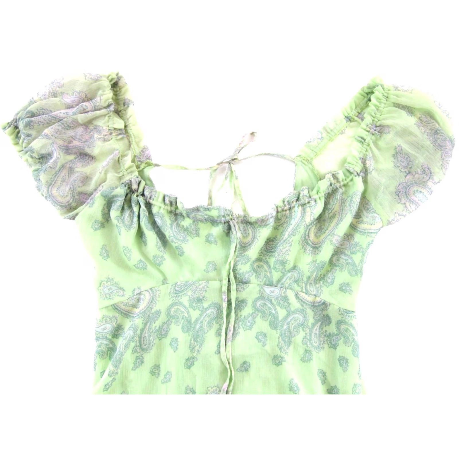 Urban Outfitters URBAN OUTFITTERS Lime Green Pink Paisley Floral Sheer Cap Sleeve Short Dress M Size 32" / US 10 / IT 46 - 4 Thumbnail