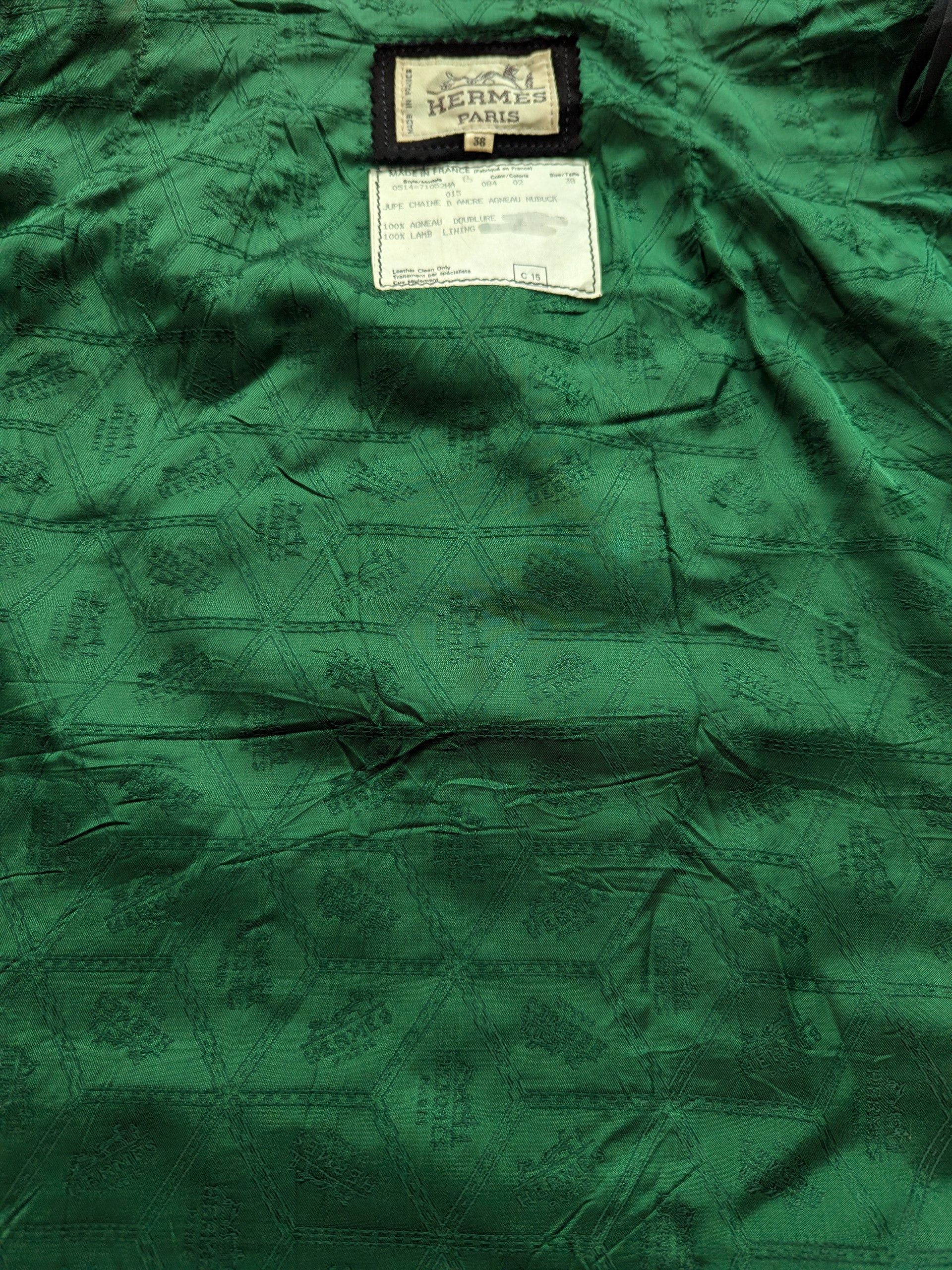 Hermes × Vintage Hermes Midi Skirt Nubuck Leather Viscose Lining Size 25" / US 0 / IT 36 - 12 Thumbnail