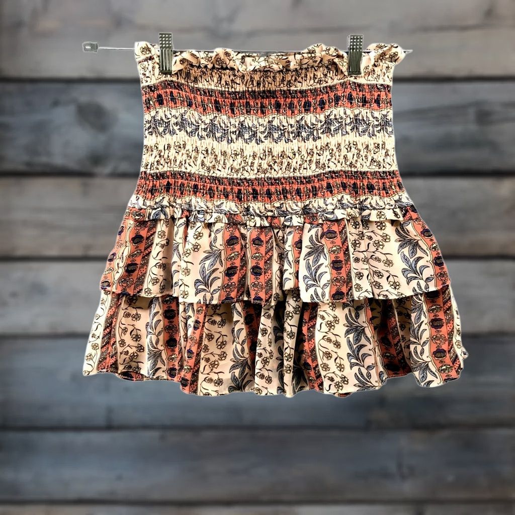 Vintage Allison New York Womens Skirt Size S Peach Pull On Smocked Tiered Ruffle Bohemian Short Mini Size 28" / US 6 / IT 42 - 1 Thumbnail